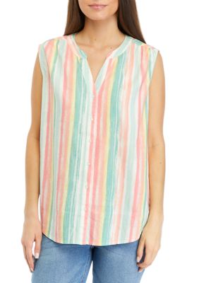 Kim Rogers Women's Petite Sleeveless Printed Woven Linen Blouse, PS