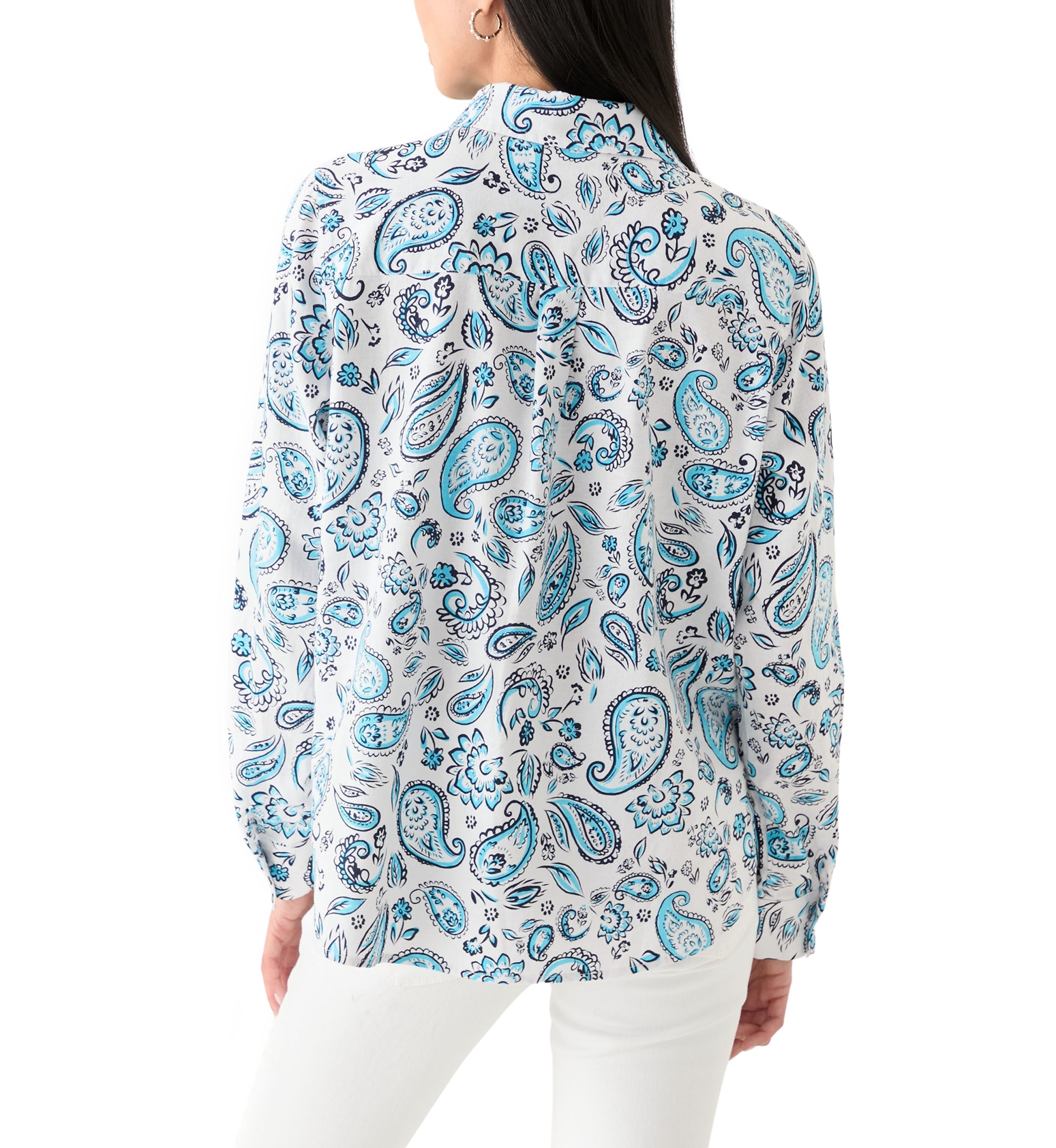 Petite Linen Blend Printed Boyfriend Shirt