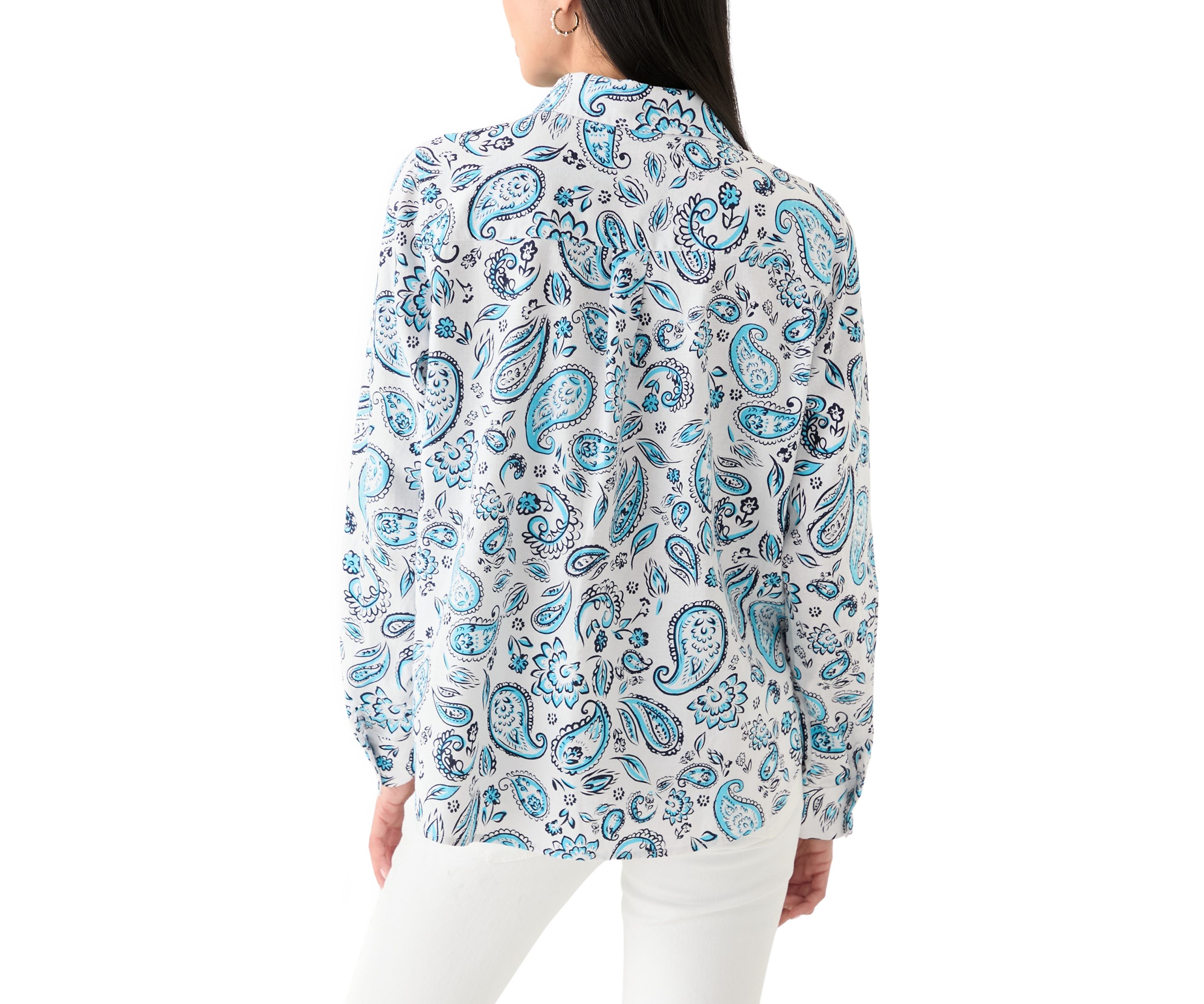 Petite Linen Blend Printed Boyfriend Shirt