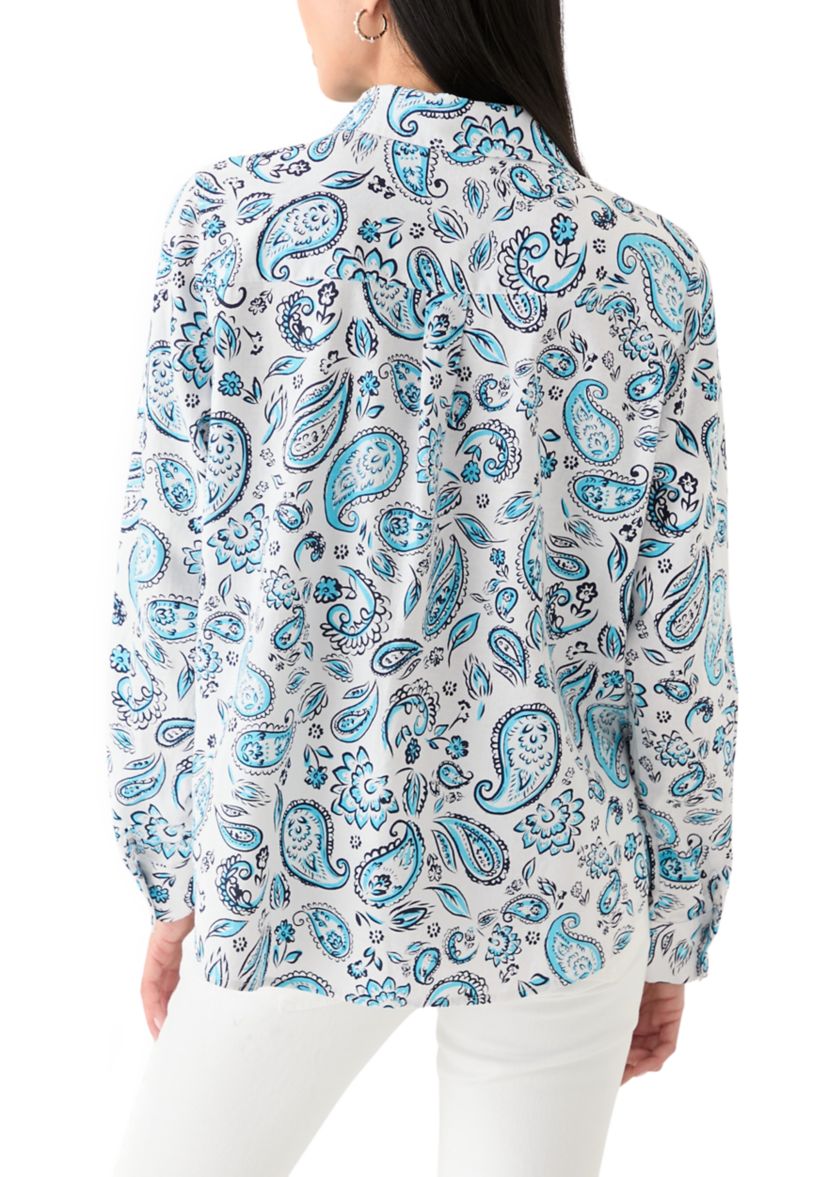 Petite Linen Blend Printed Boyfriend Shirt