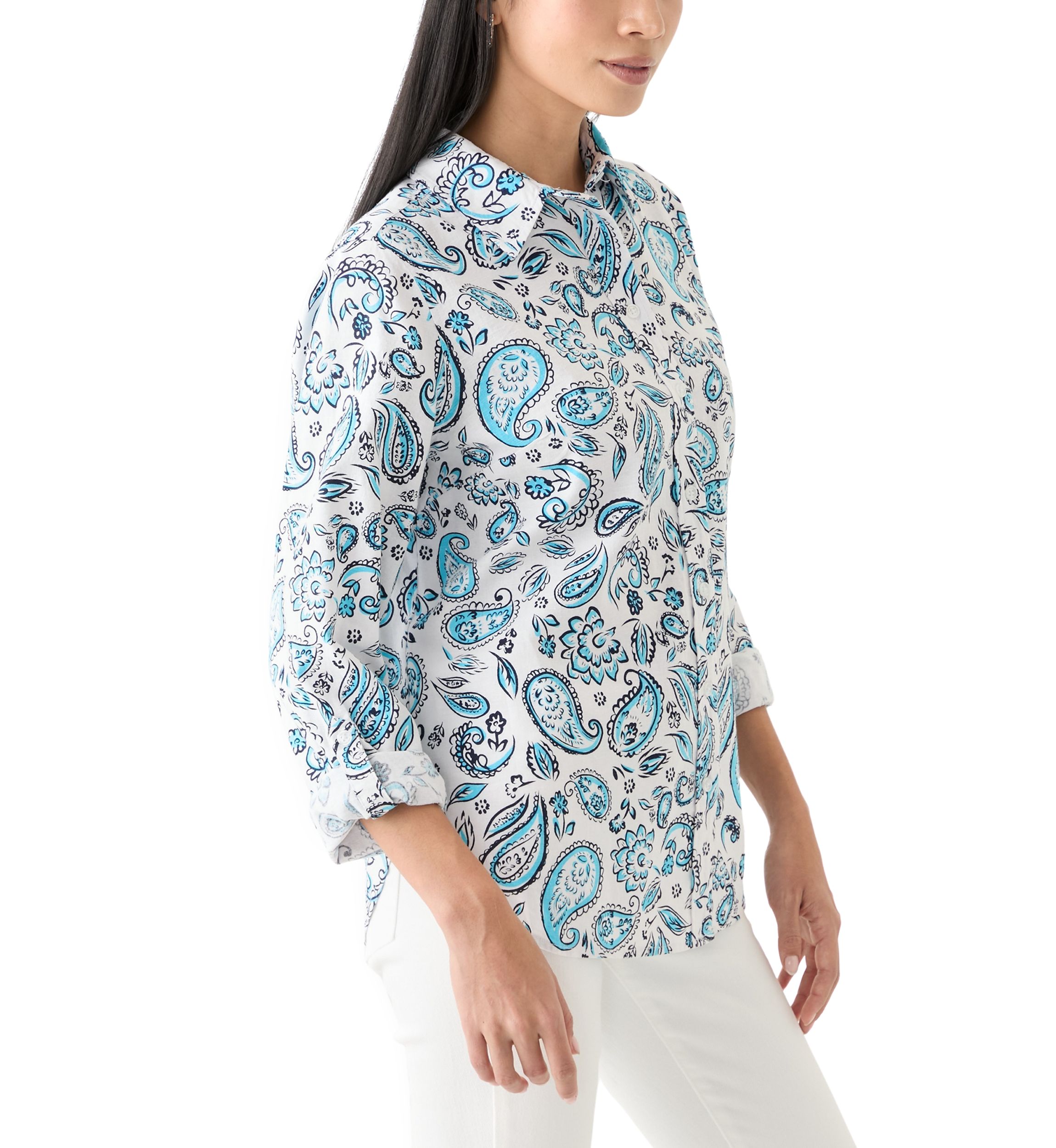 Petite Linen Blend Printed Boyfriend Shirt