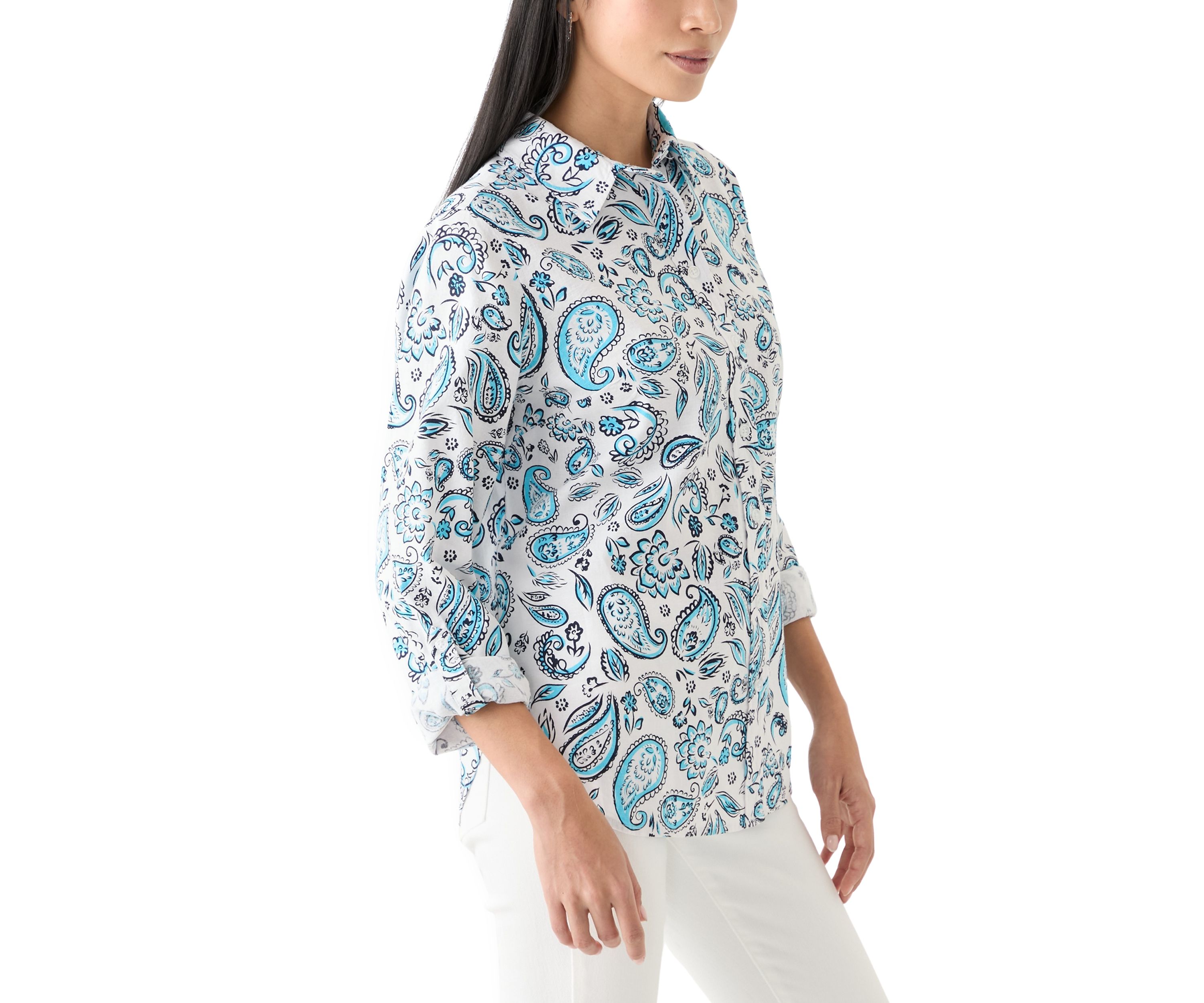 Petite Linen Blend Printed Boyfriend Shirt