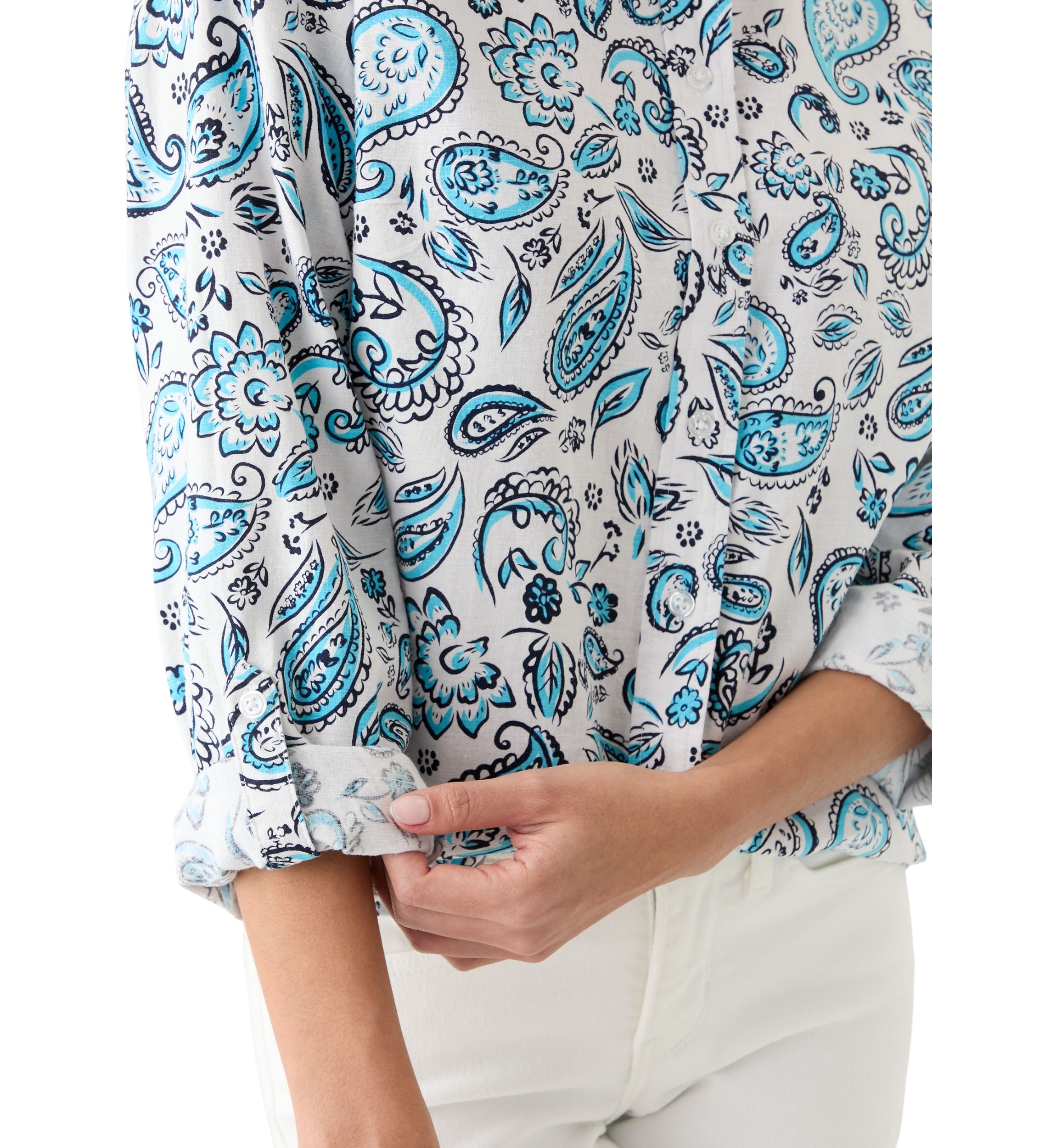 Petite Linen Blend Printed Boyfriend Shirt
