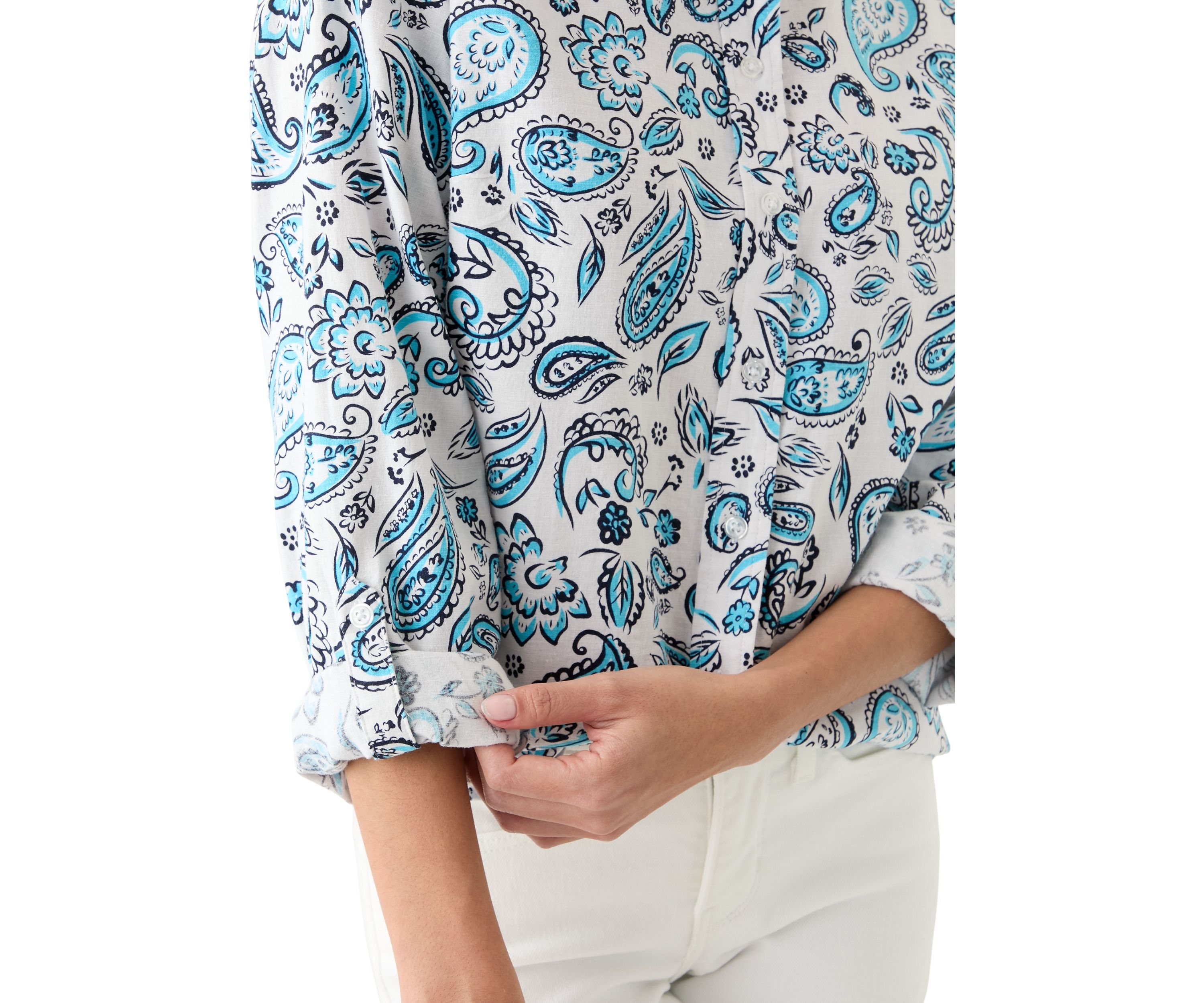 Petite Linen Blend Printed Boyfriend Shirt