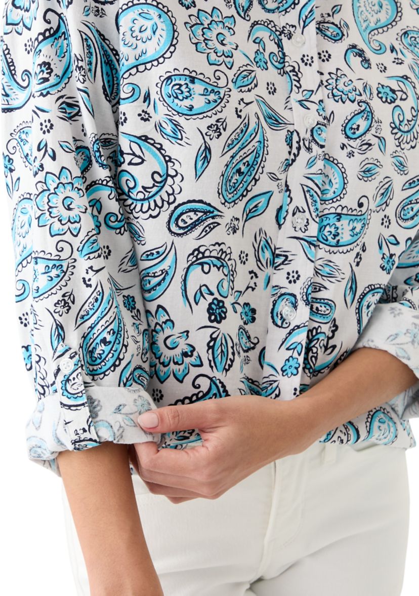 Petite Linen Blend Printed Boyfriend Shirt