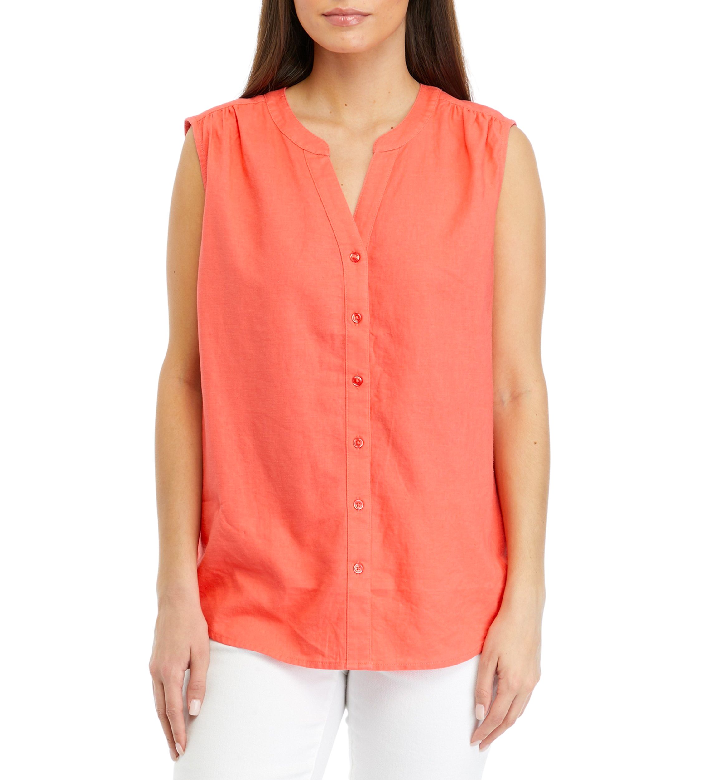 Petite Sleeveless Linen Woven Blouse
