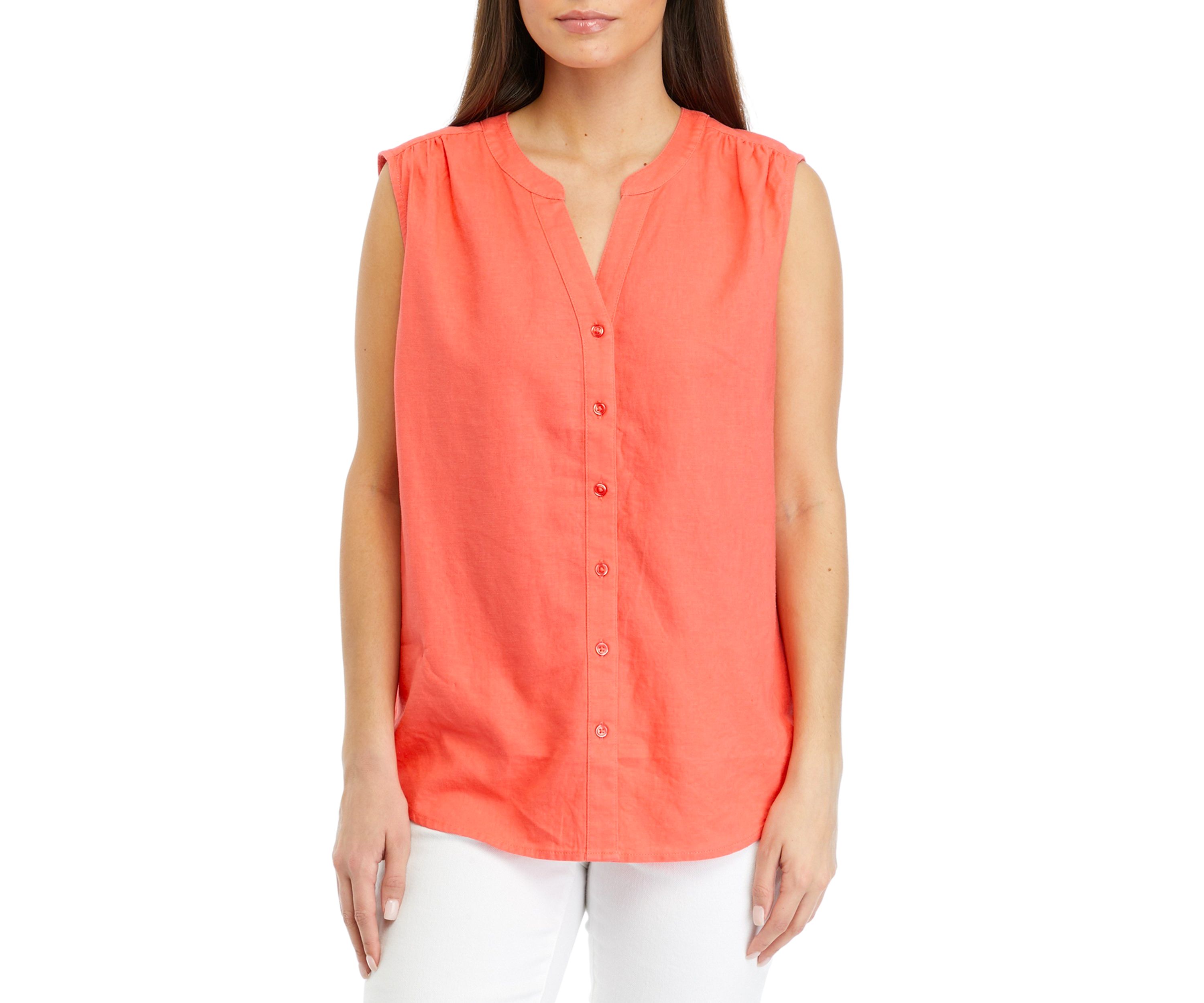 Petite Sleeveless Linen Woven Blouse