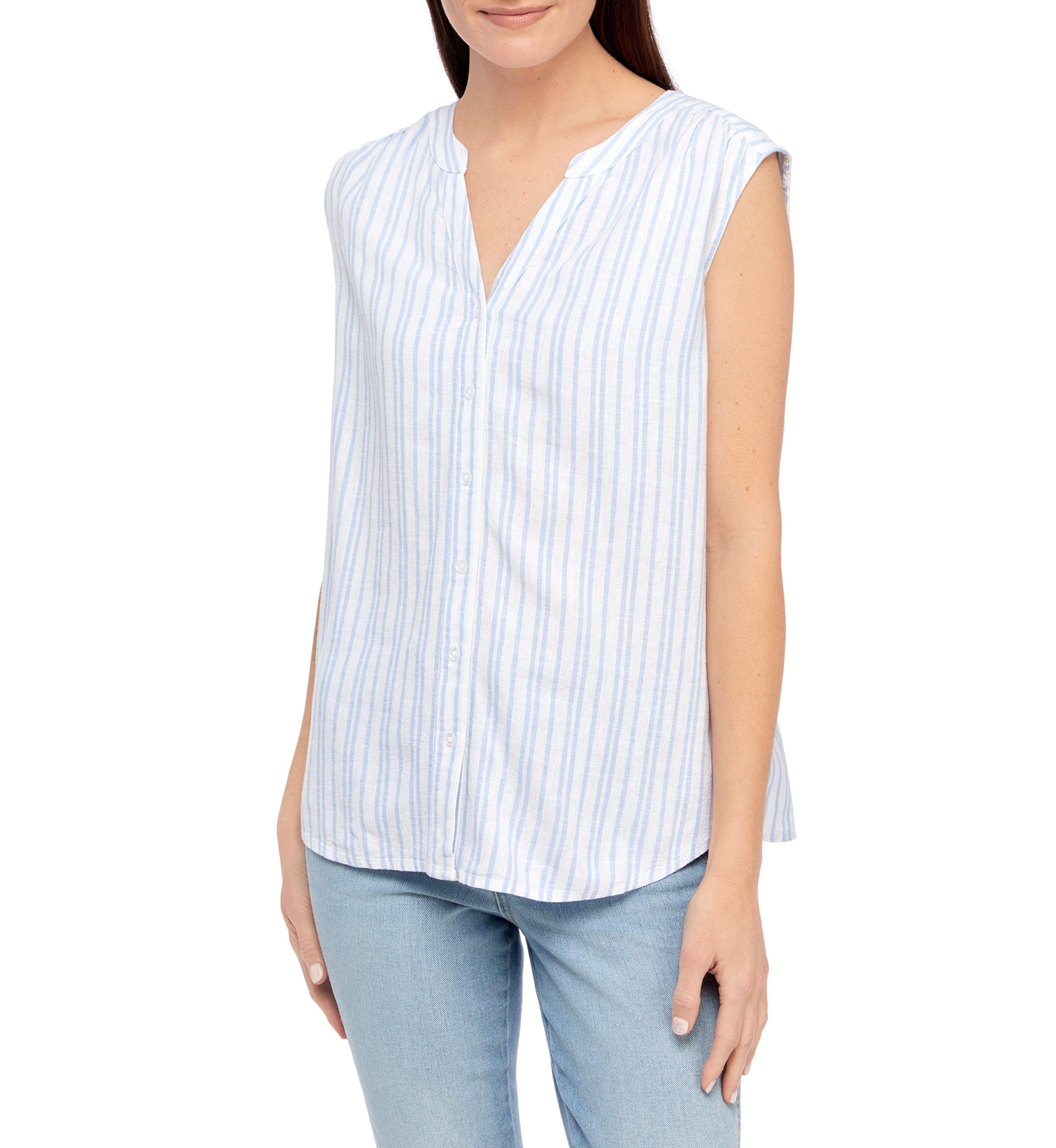 Petite Woven Linen Striped Top