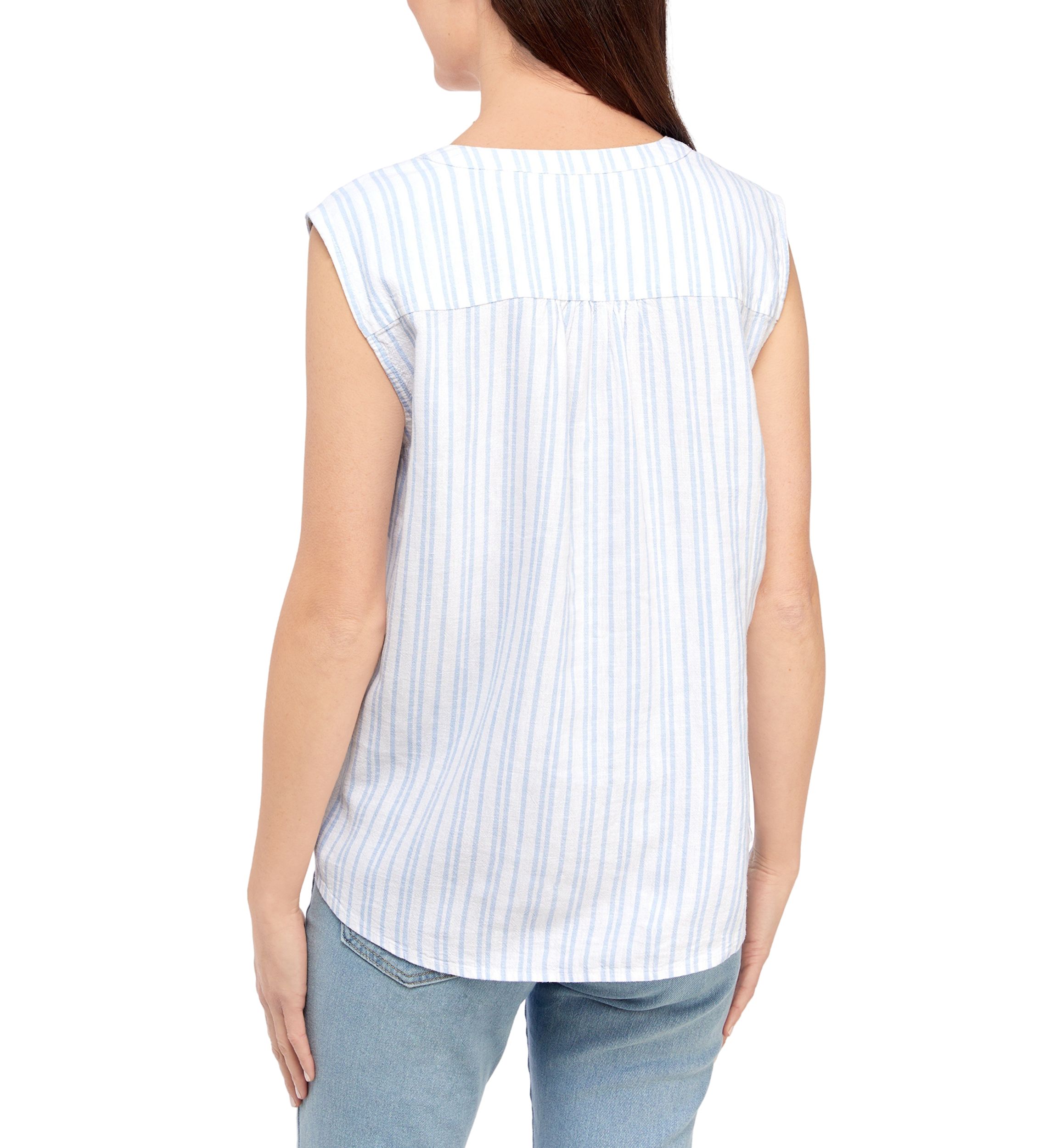 Petite Woven Linen Striped Top