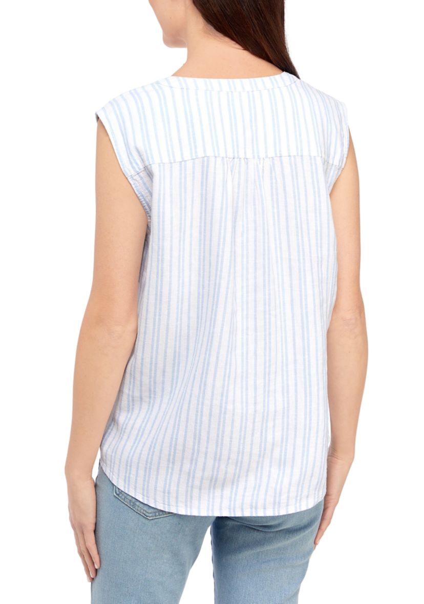 Petite Woven Linen Striped Top