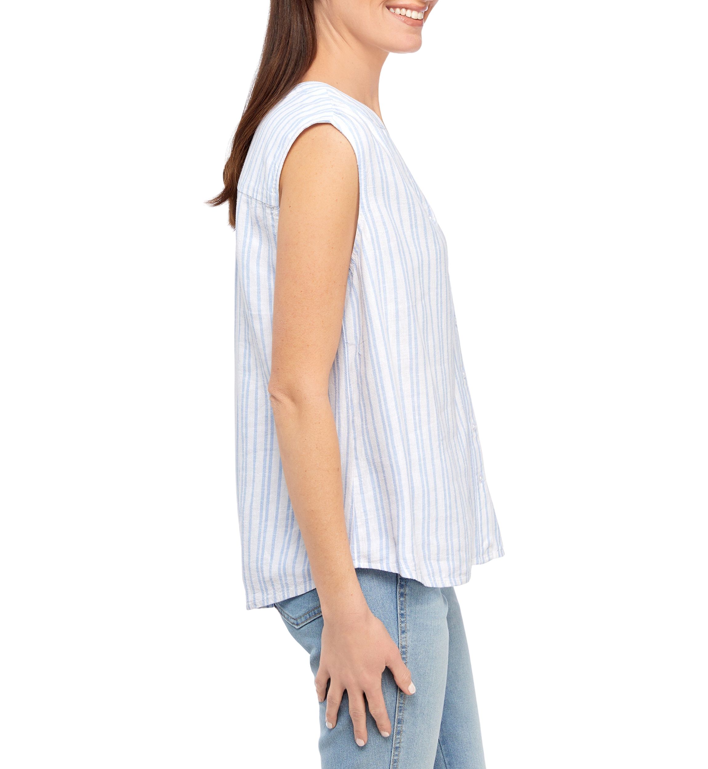 Petite Woven Linen Striped Top