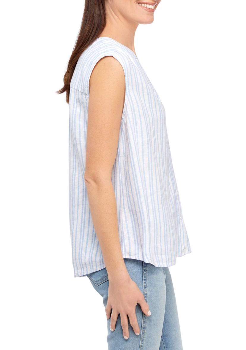 Petite Woven Linen Striped Top