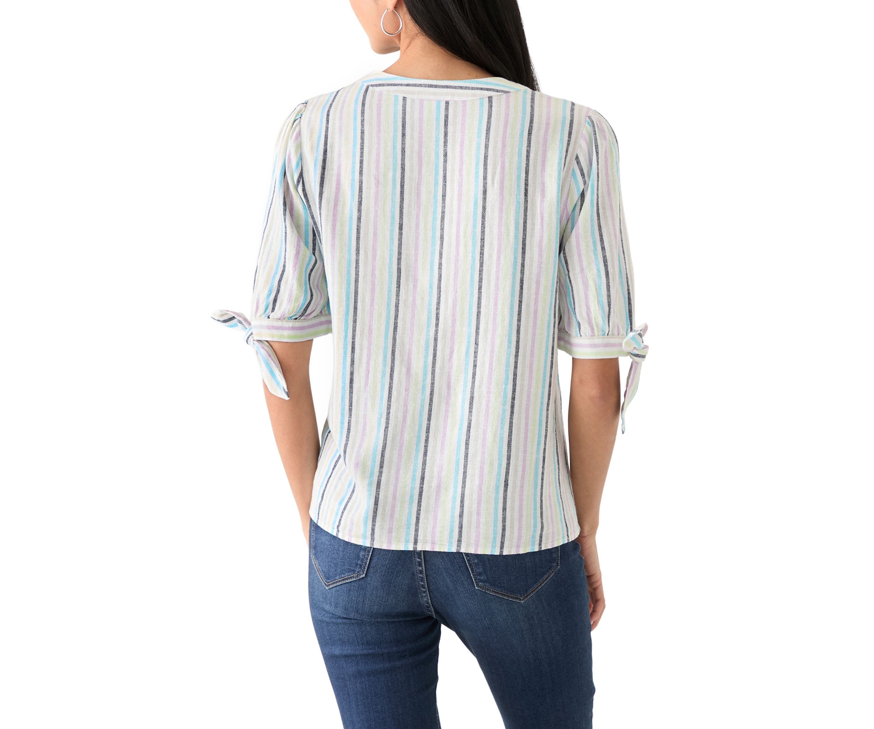 Petite Elbow Sleeve Tie Detail Linen Top 