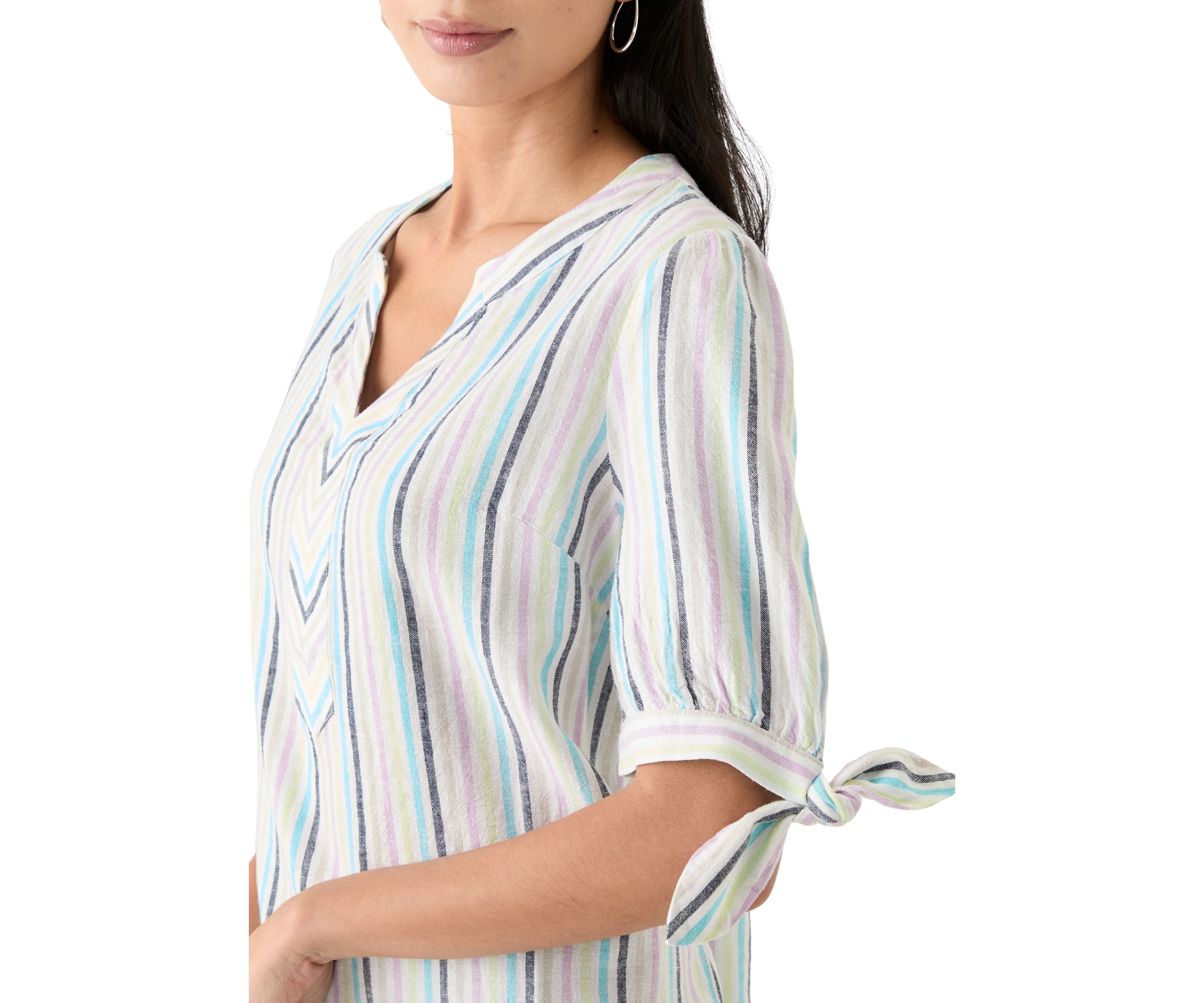 Petite Elbow Sleeve Tie Detail Linen Top 