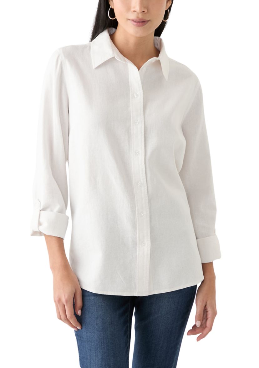 Petite Linen Blend Boyfriend Shirt