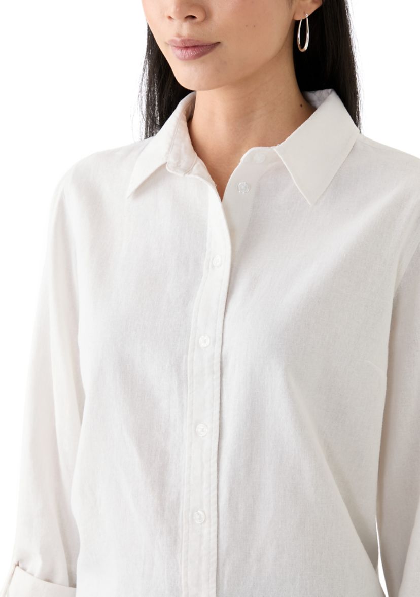 Petite Linen Blend Boyfriend Shirt