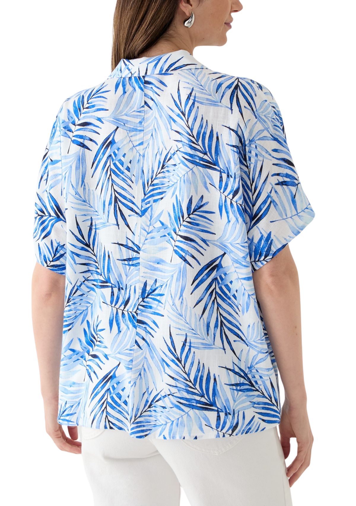 Petite Printed Button Down Tie Front Top 