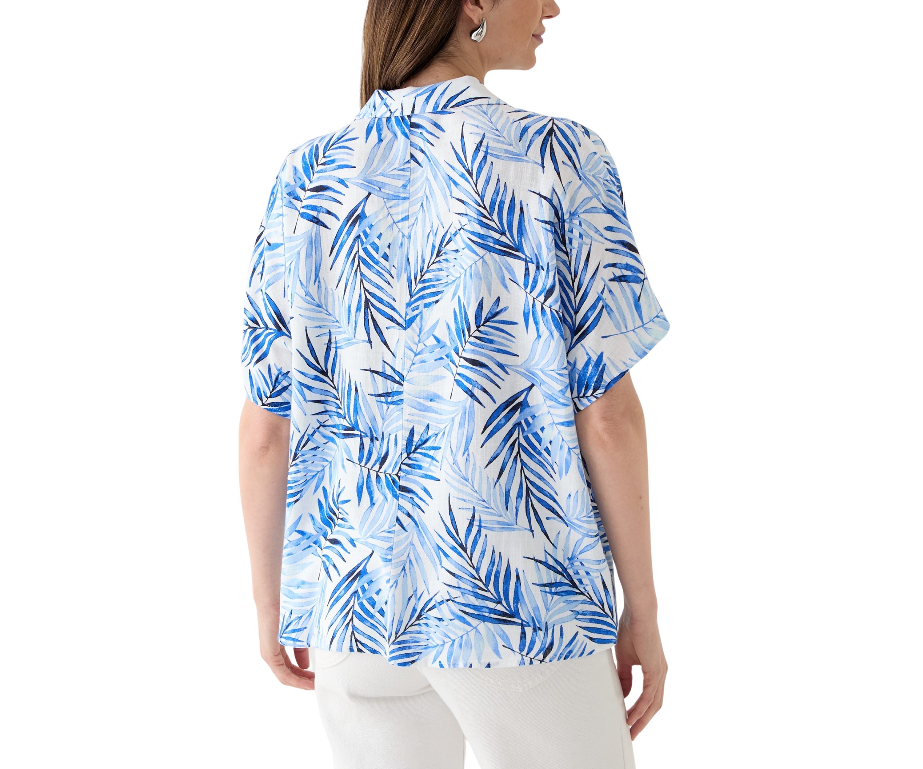 Petite Printed Button Down Tie Front Top 