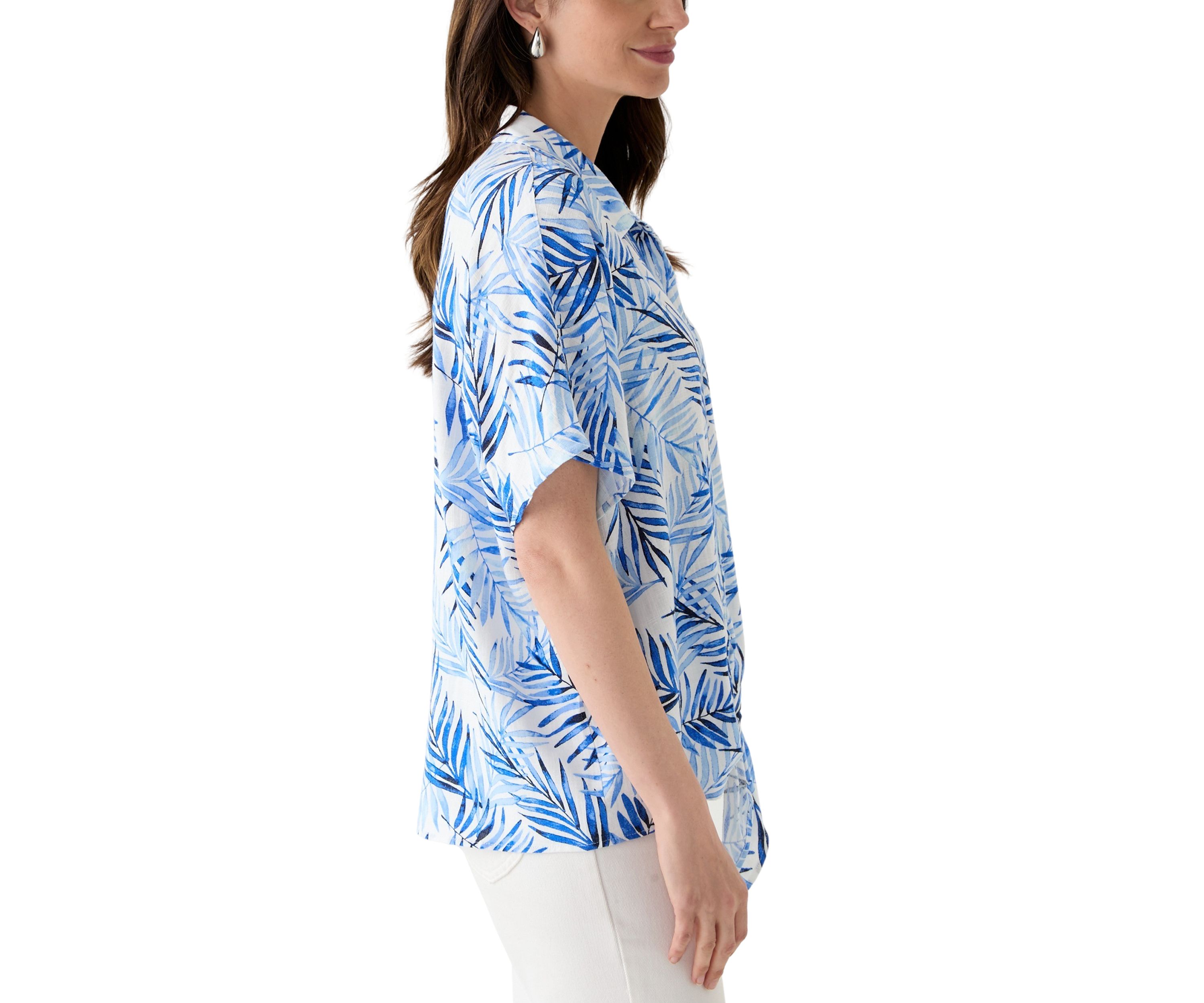 Petite Printed Button Down Tie Front Top 