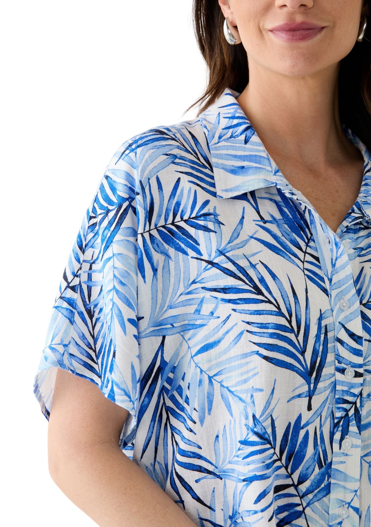 Petite Printed Button Down Tie Front Top 