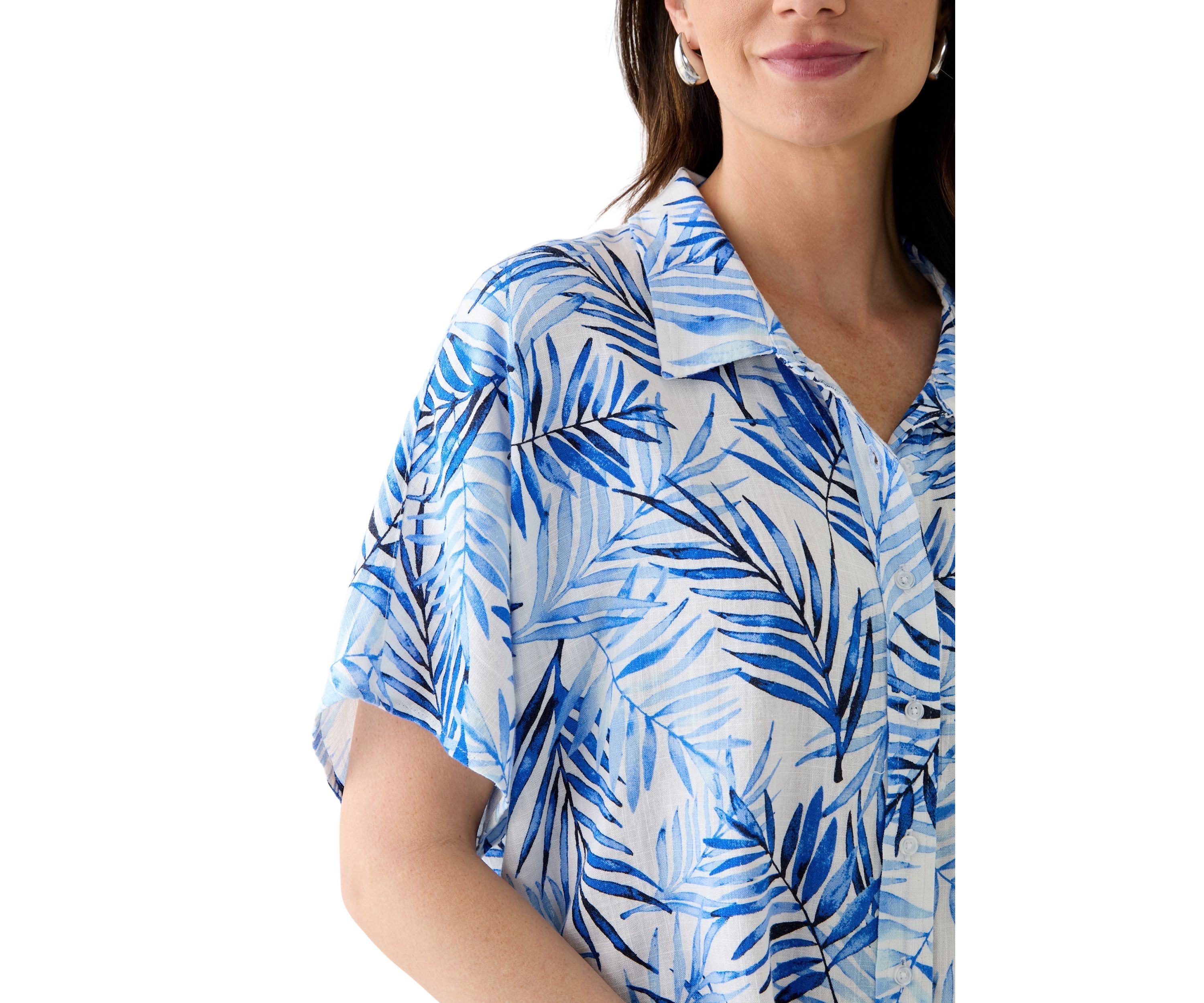 Petite Printed Button Down Tie Front Top 