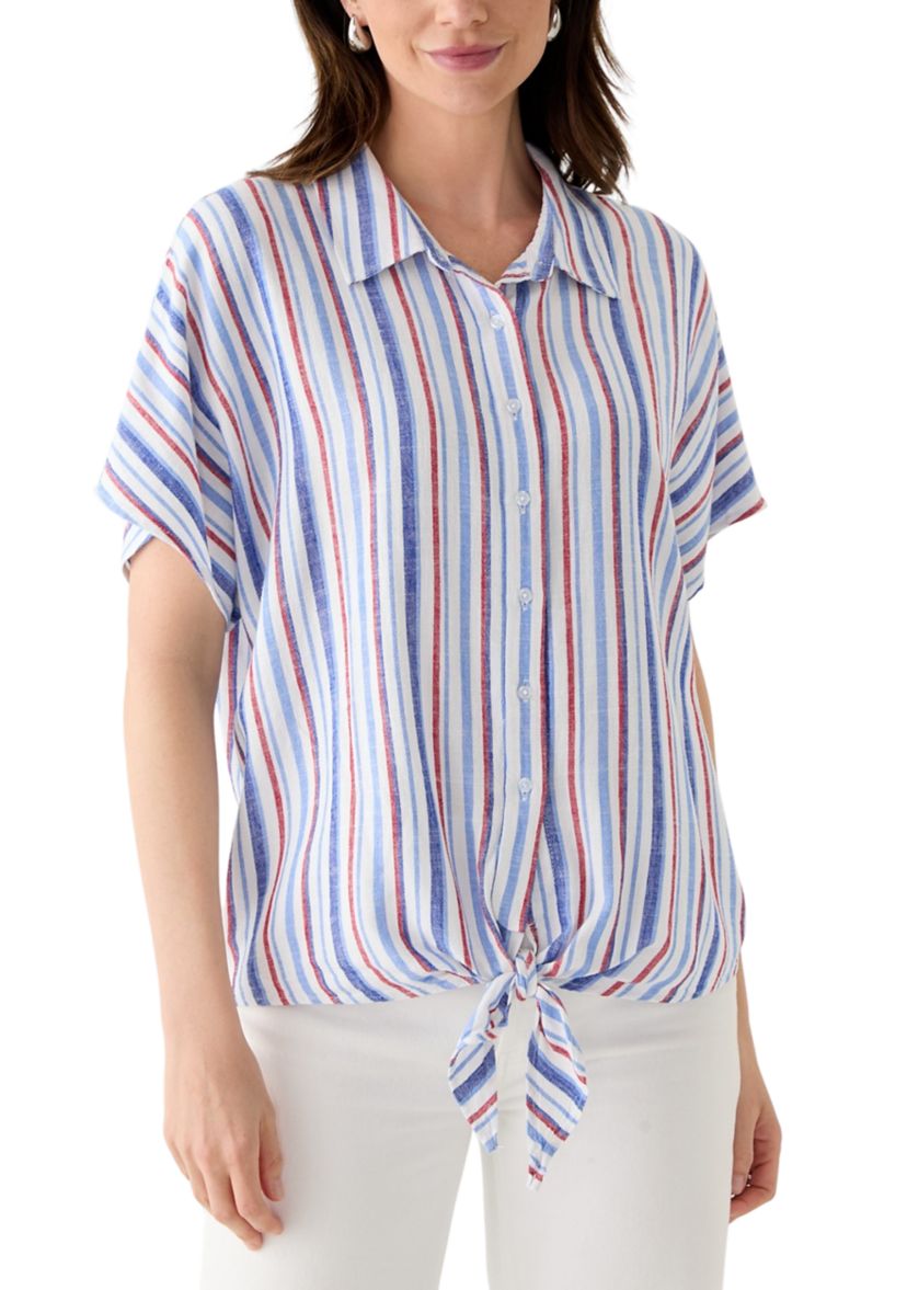 Petite Printed  Tie Front Top 