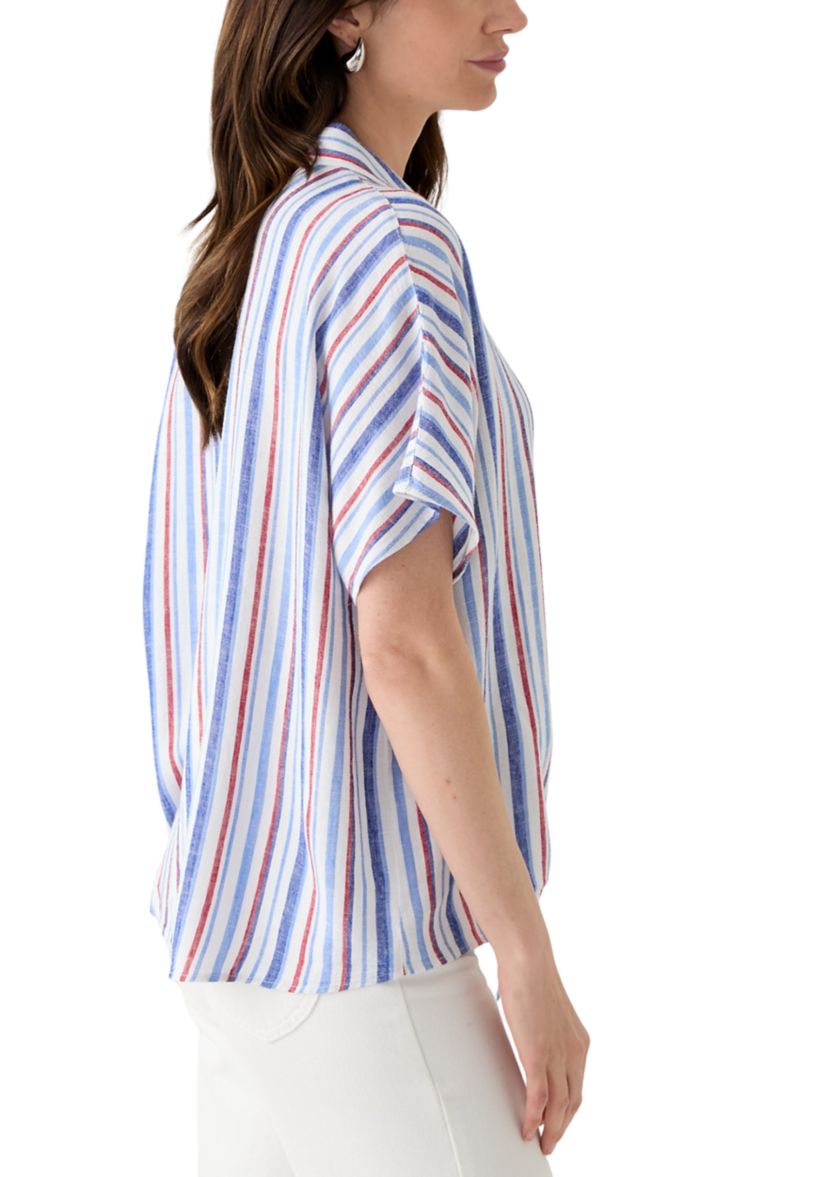 Petite Printed  Tie Front Top 