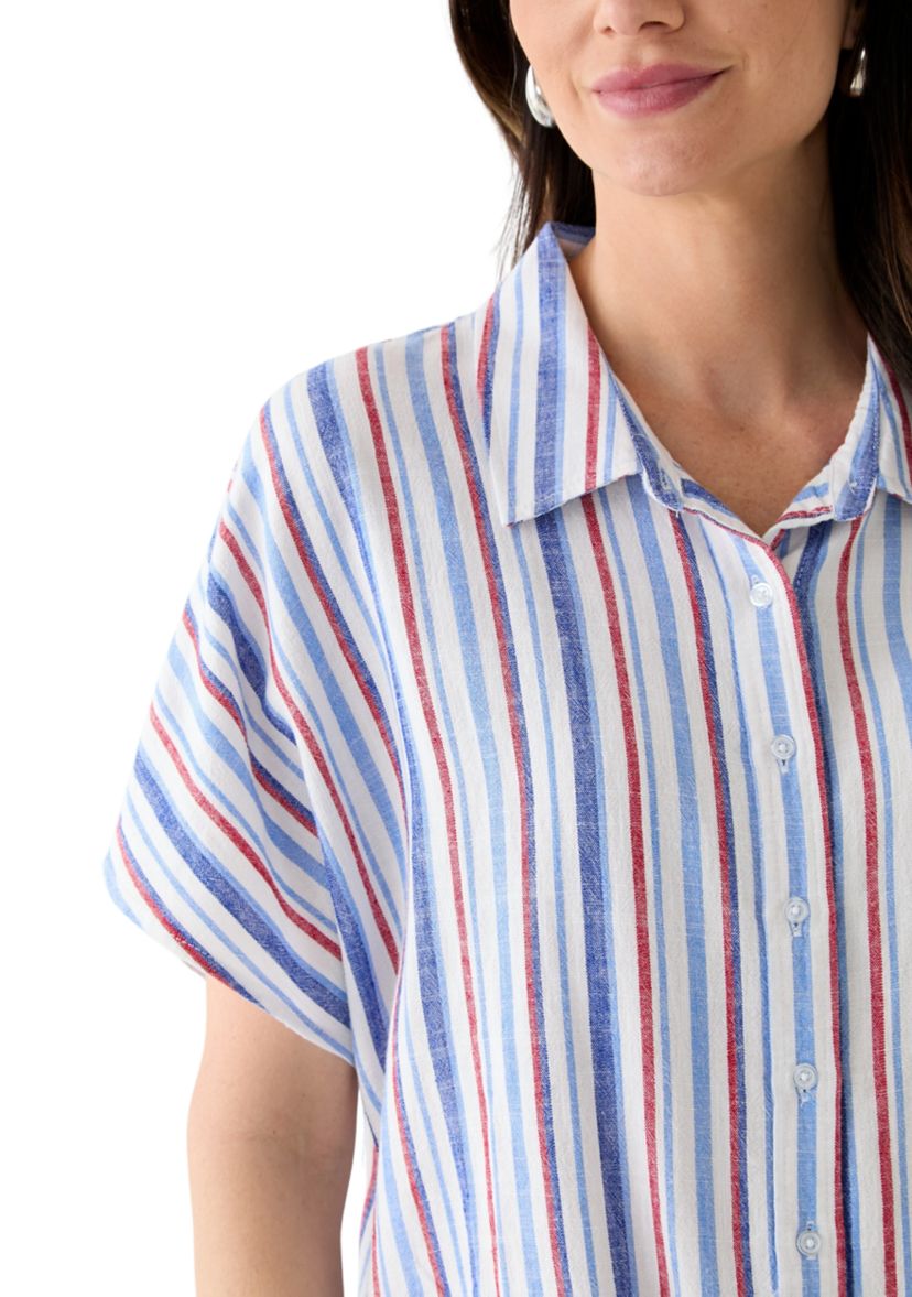 Petite Printed  Tie Front Top 