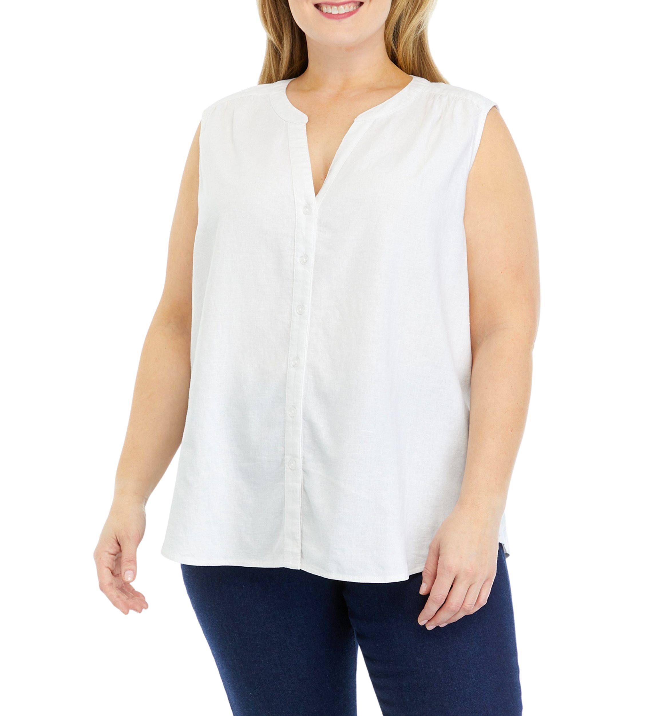 Plus Size Sleeveless Woven Linen Blouse