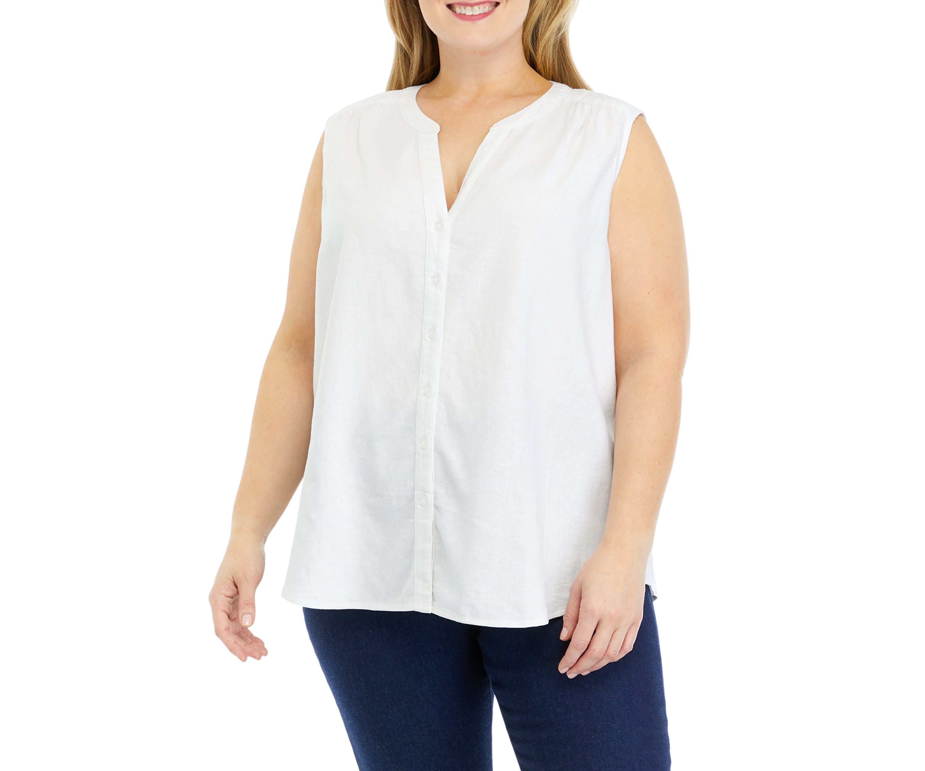 Plus Size Sleeveless Woven Linen Blouse