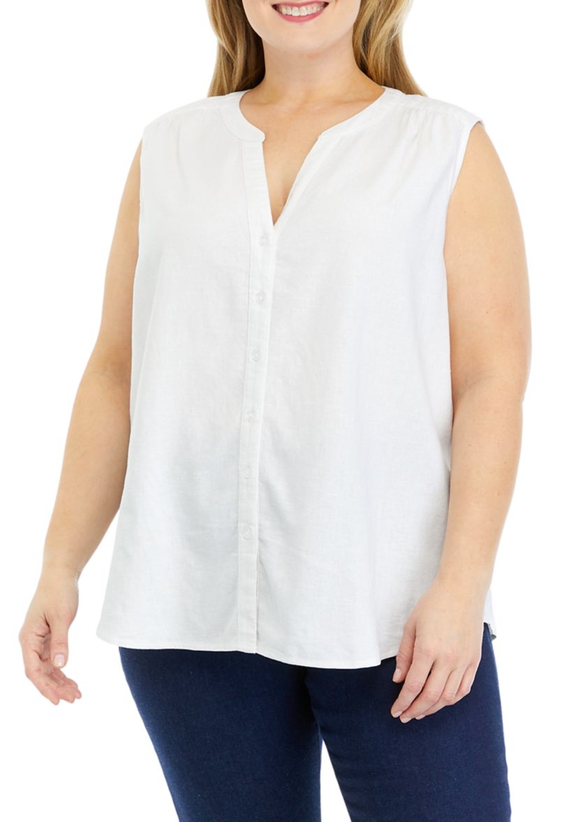 Plus Size Sleeveless Woven Linen Blouse