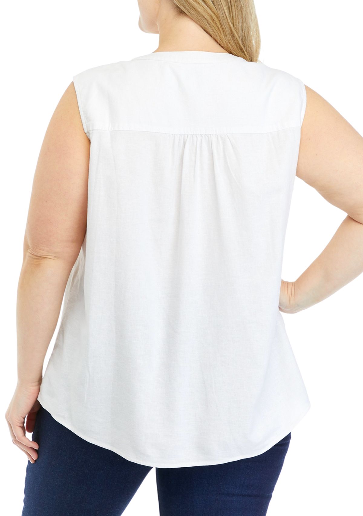 Plus Size Sleeveless Woven Linen Blouse