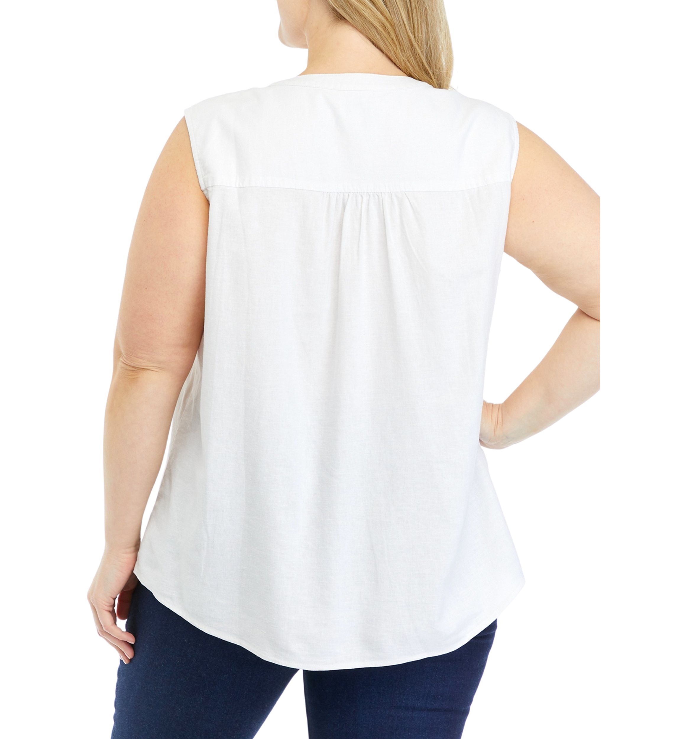 Plus Size Sleeveless Woven Linen Blouse