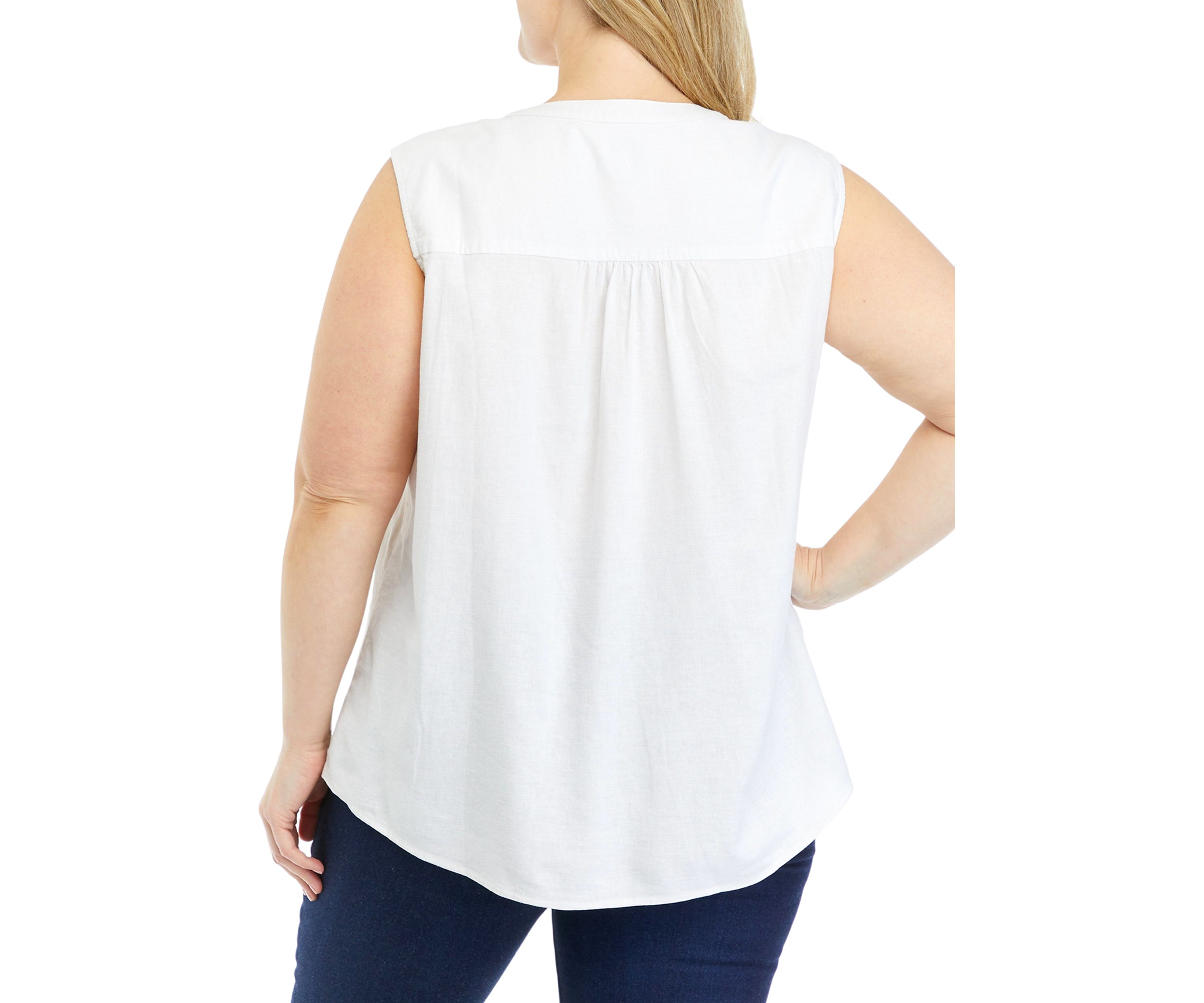 Plus Size Sleeveless Woven Linen Blouse