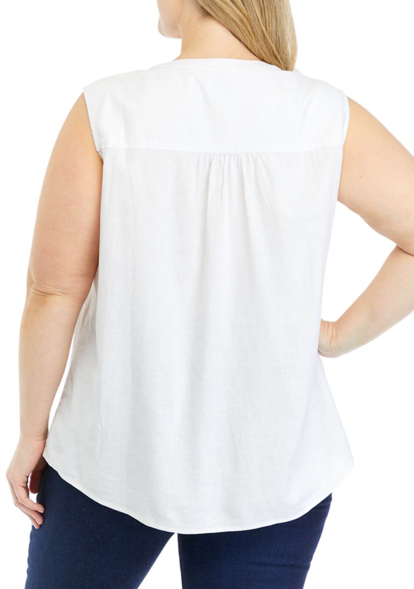 Plus Size Sleeveless Woven Linen Blouse