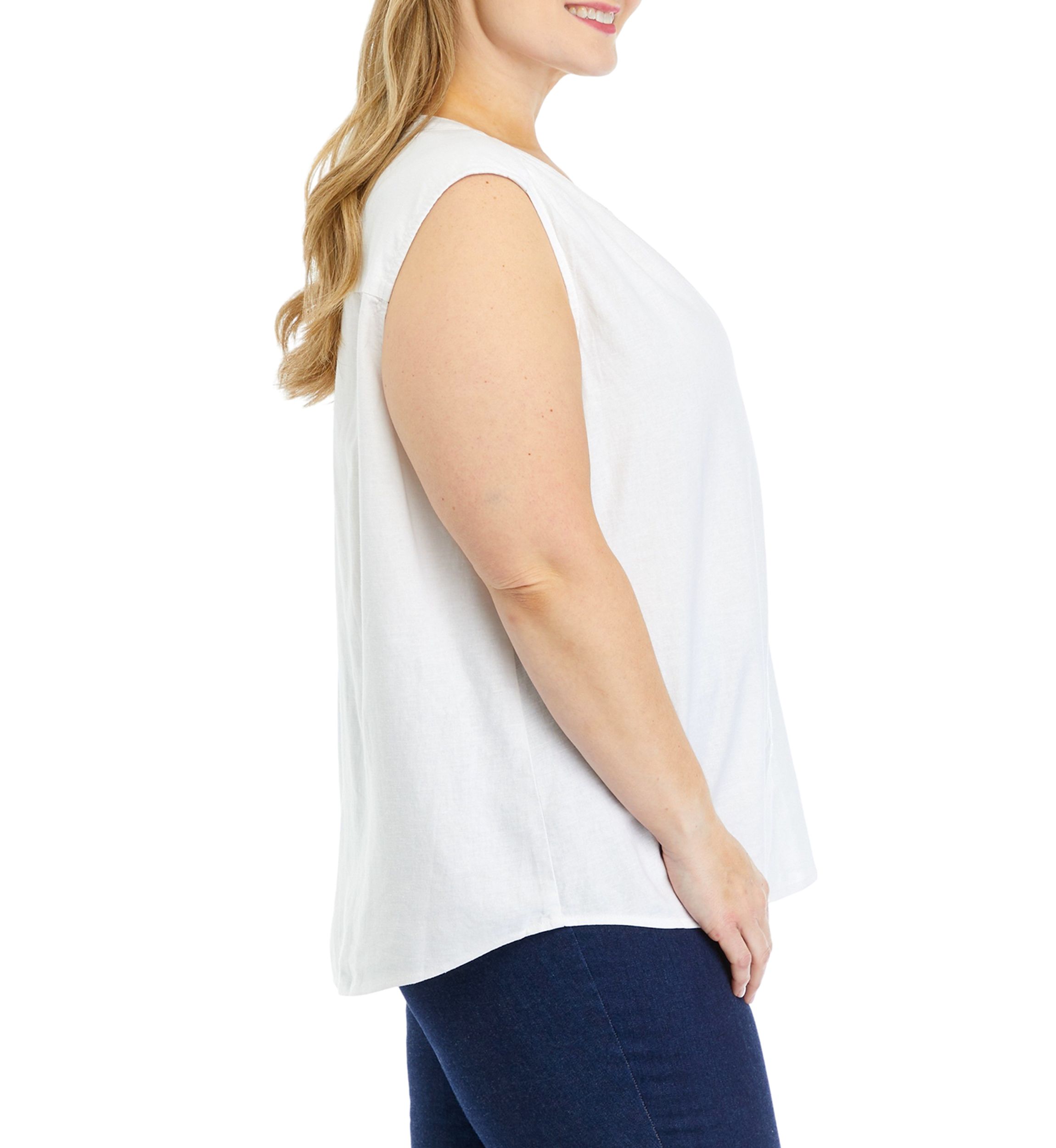 Plus Size Sleeveless Woven Linen Blouse