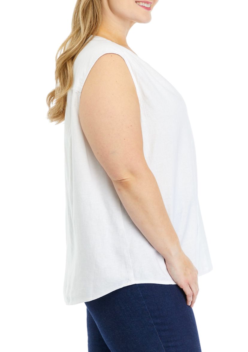 Plus Size Sleeveless Woven Linen Blouse