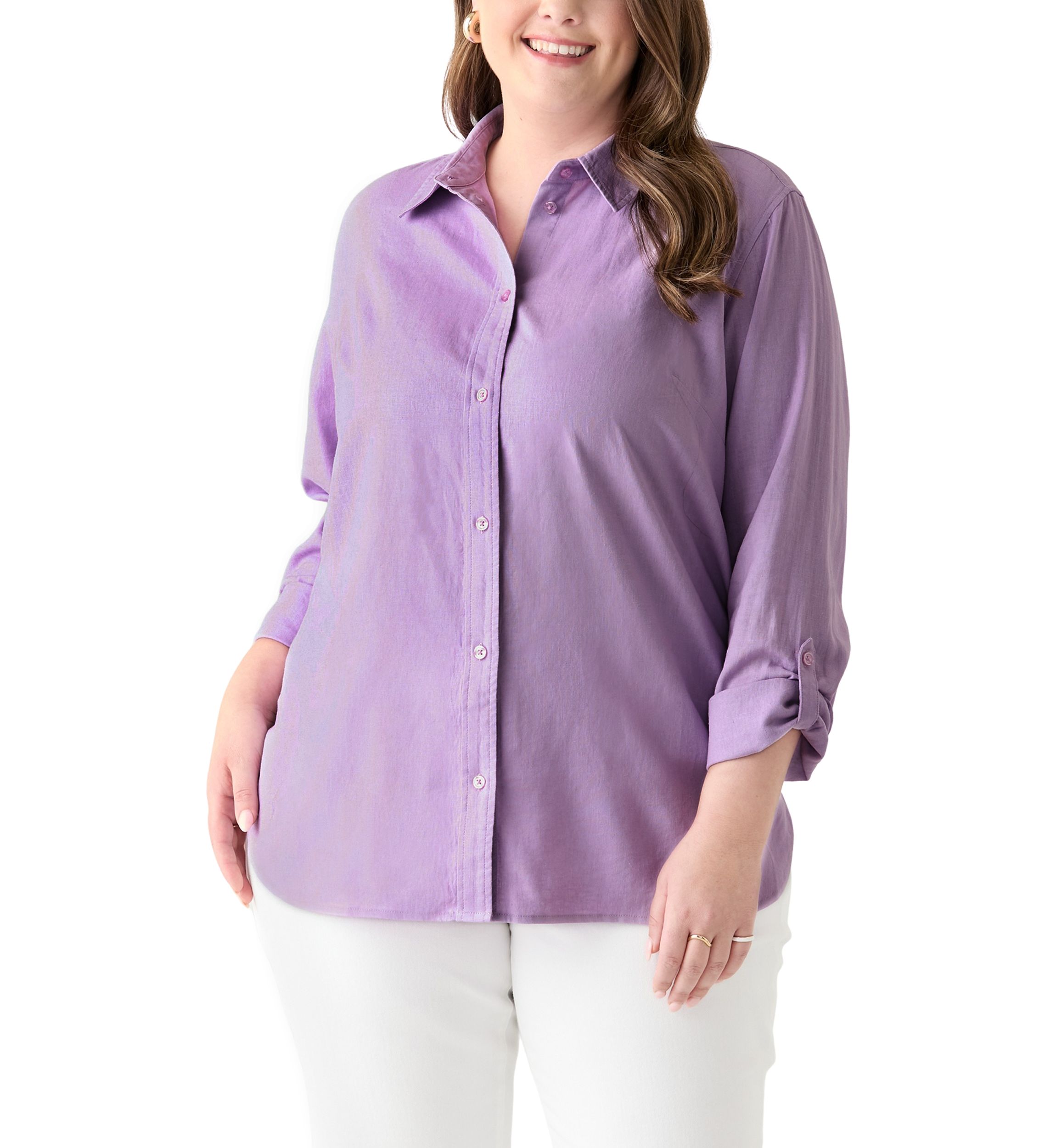 Plus Size Long Sleeve Linen Blend Shirt