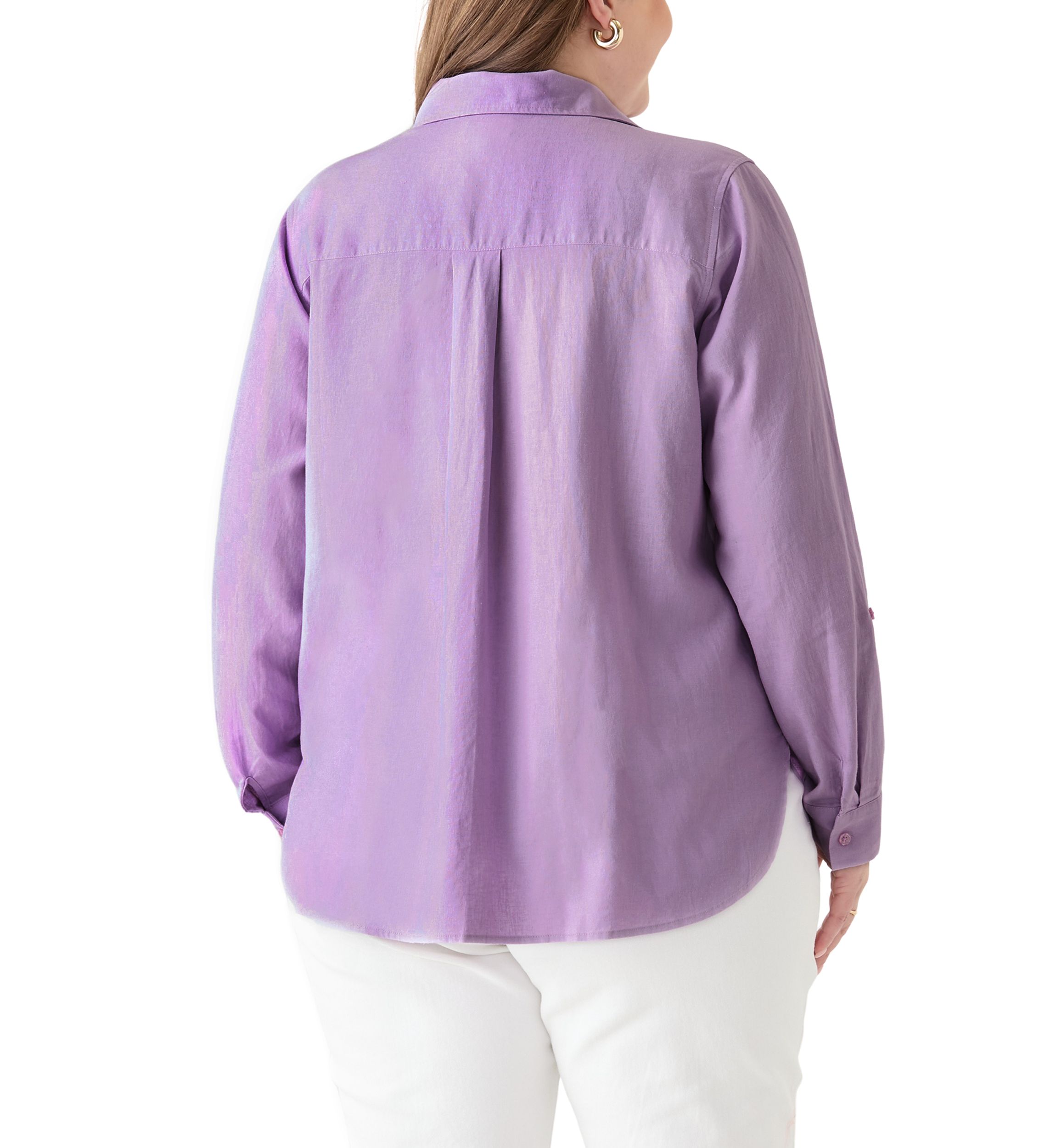 Plus Size Long Sleeve Linen Blend Shirt