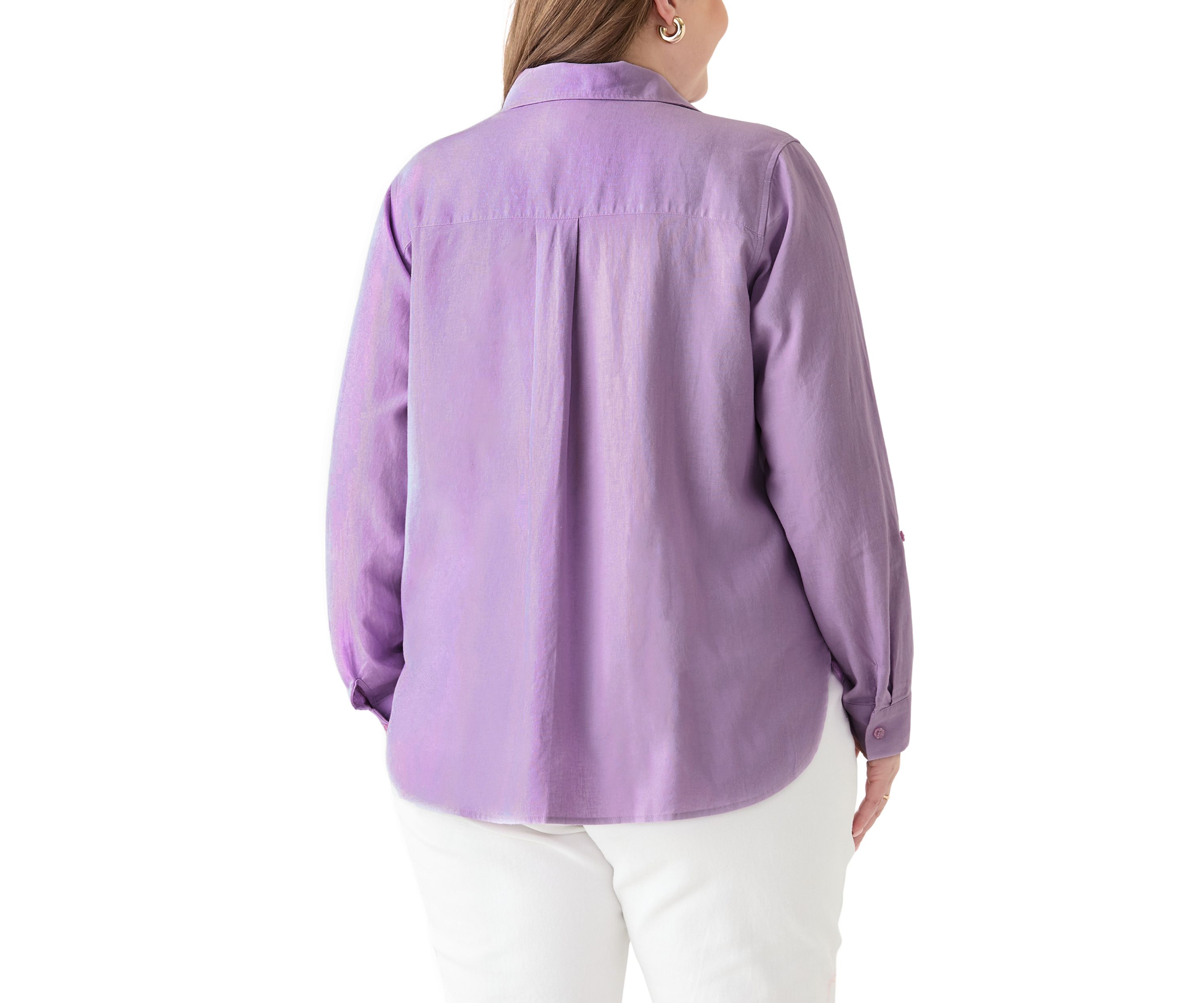 Plus Size Long Sleeve Linen Blend Shirt