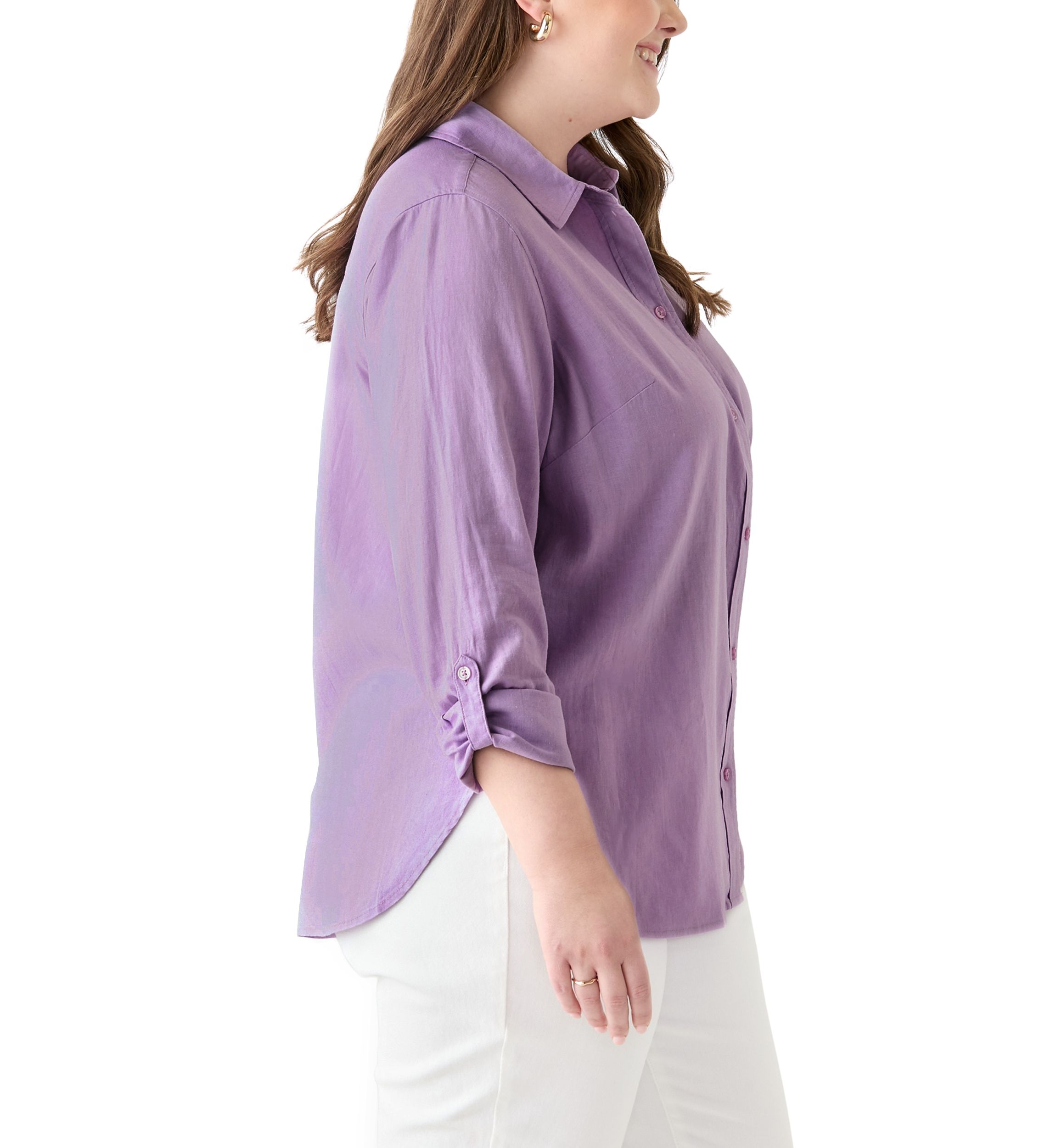 Plus Size Long Sleeve Linen Blend Shirt