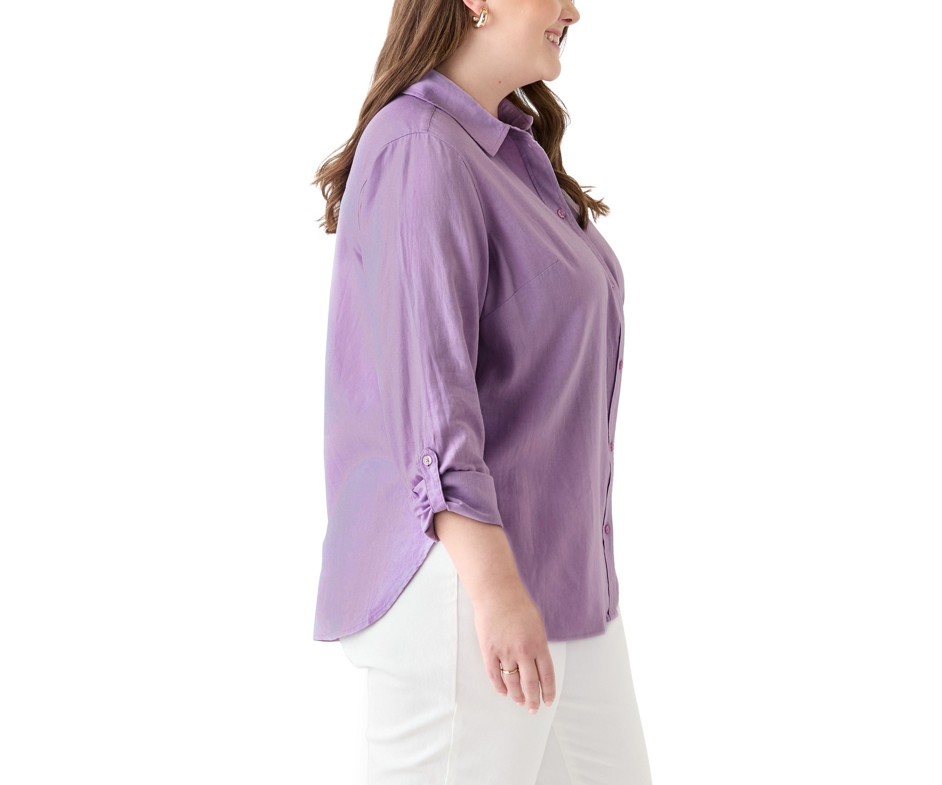 Plus Size Long Sleeve Linen Blend Shirt