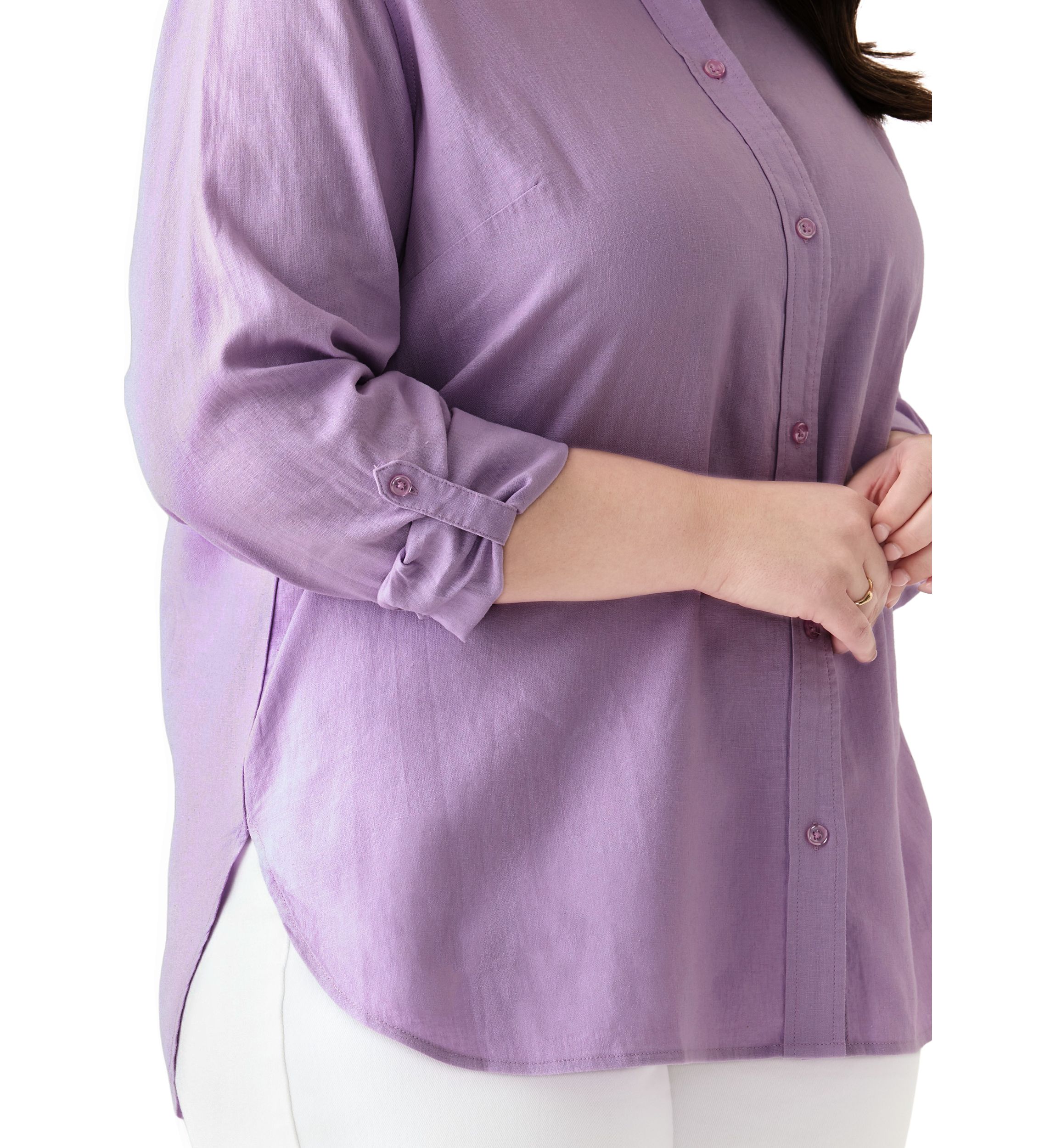 Plus Size Long Sleeve Linen Blend Shirt