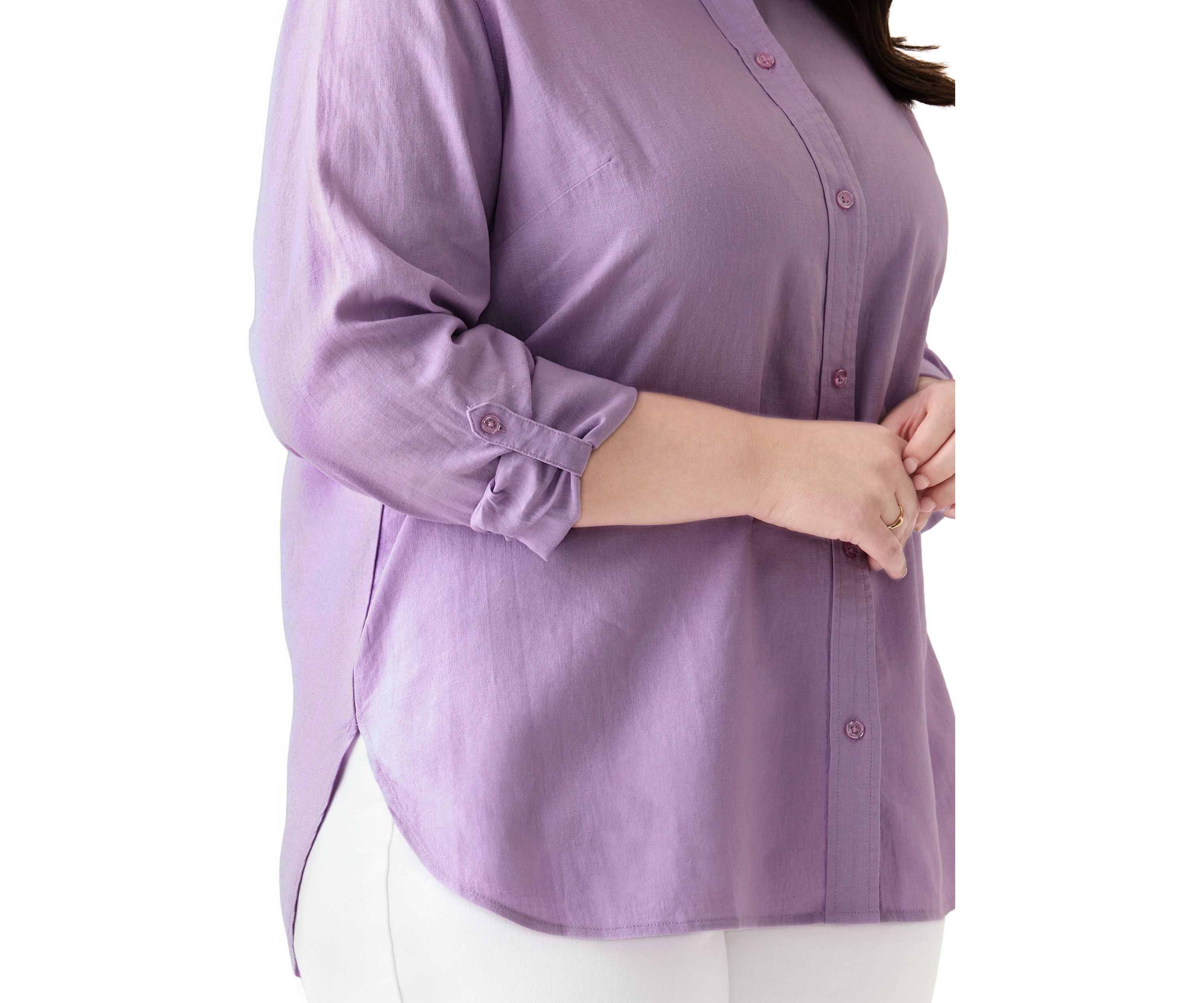 Plus Size Long Sleeve Linen Blend Shirt