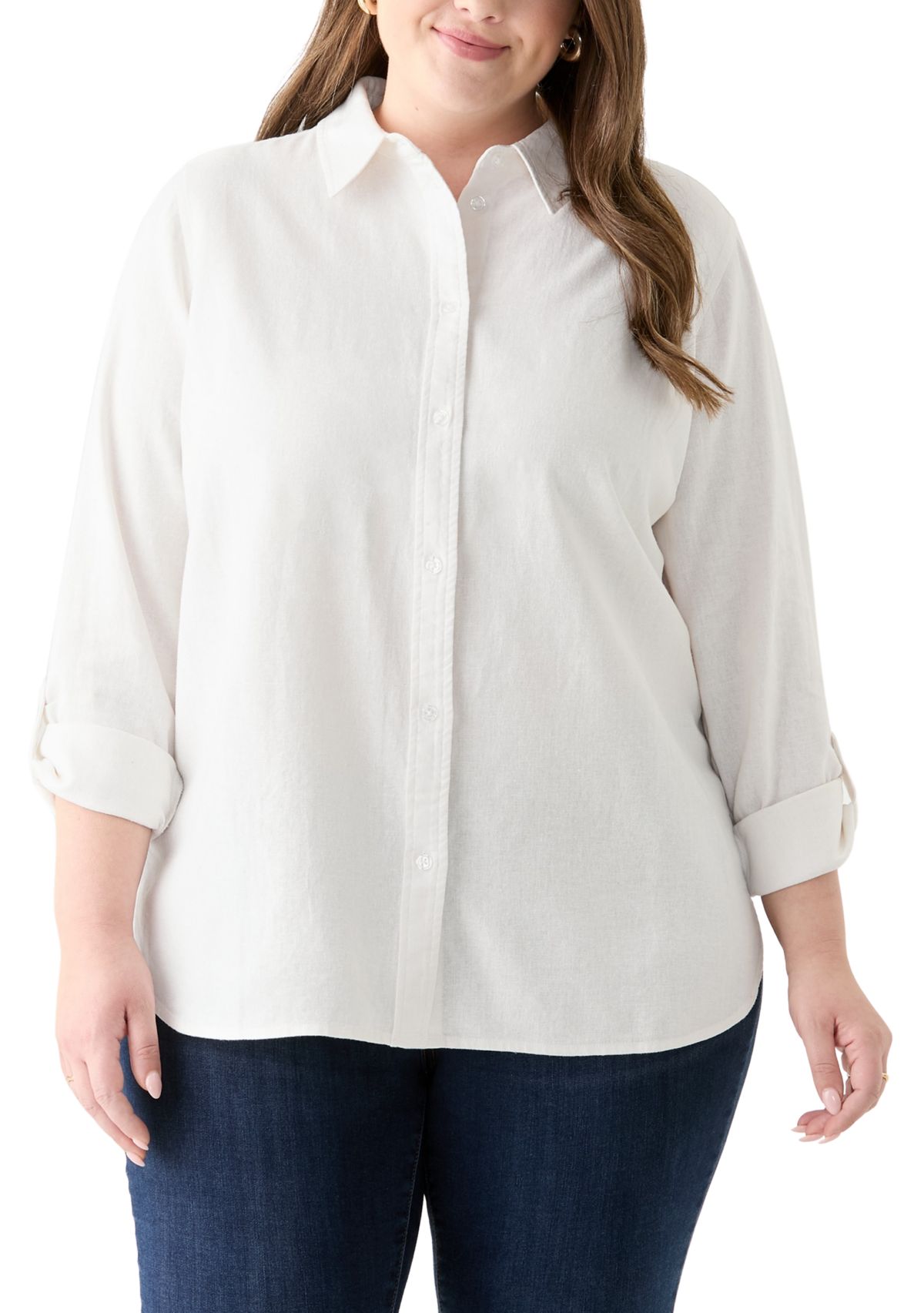 Plus Size Long Sleeve Linen Blend Shirt 