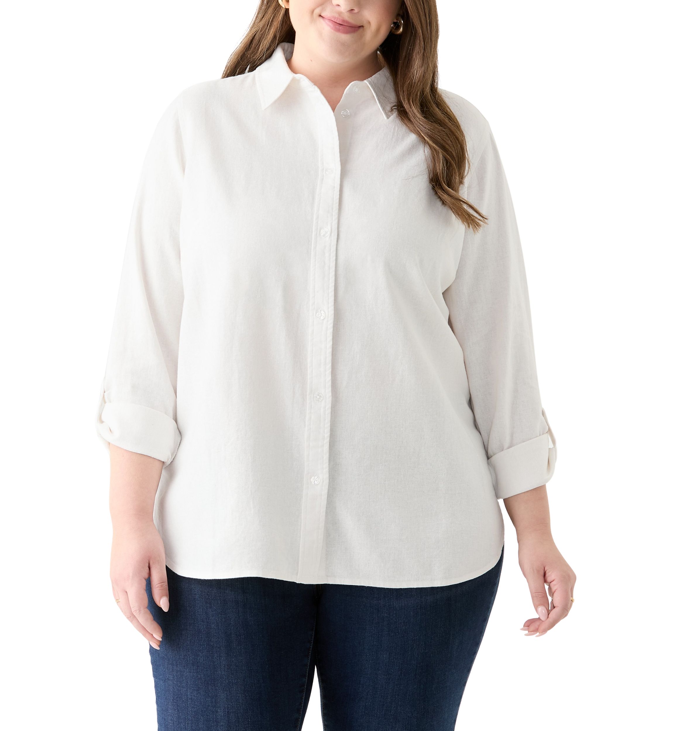Plus Size Long Sleeve Linen Blend Shirt 