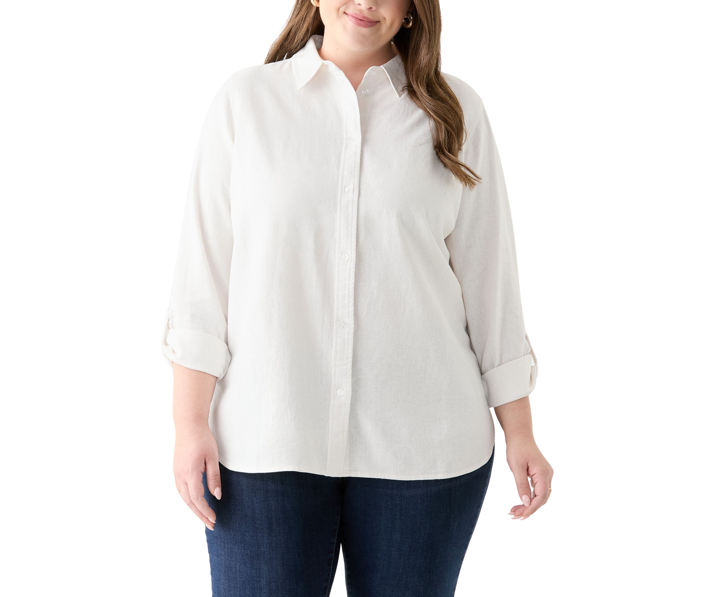 Plus Size Long Sleeve Linen Blend Shirt 