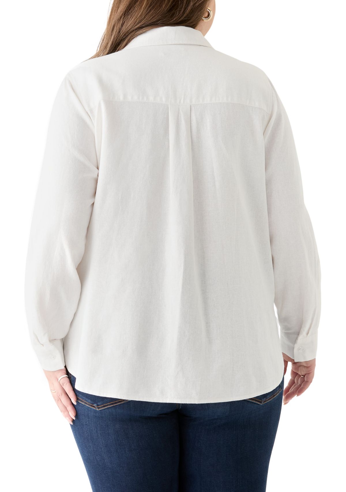 Plus Size Long Sleeve Linen Blend Shirt 