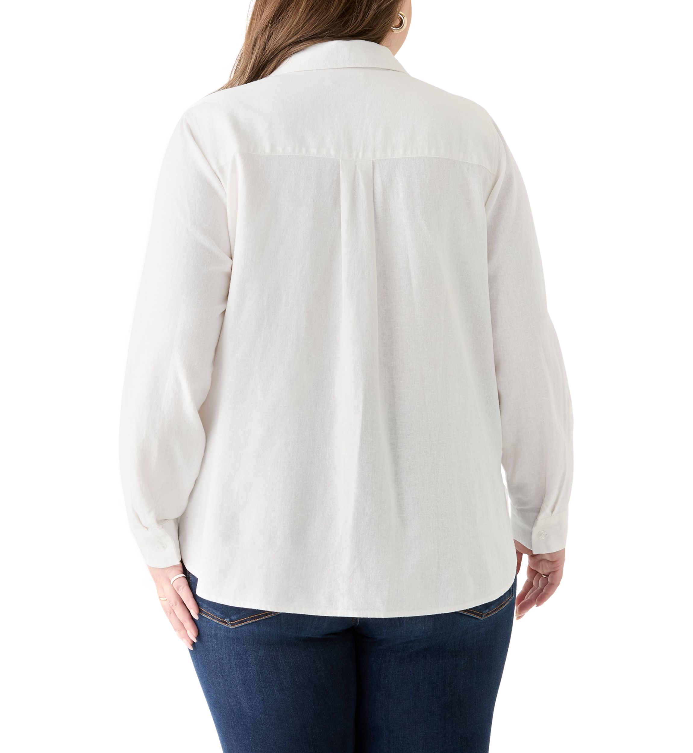 Plus Size Long Sleeve Linen Blend Shirt 