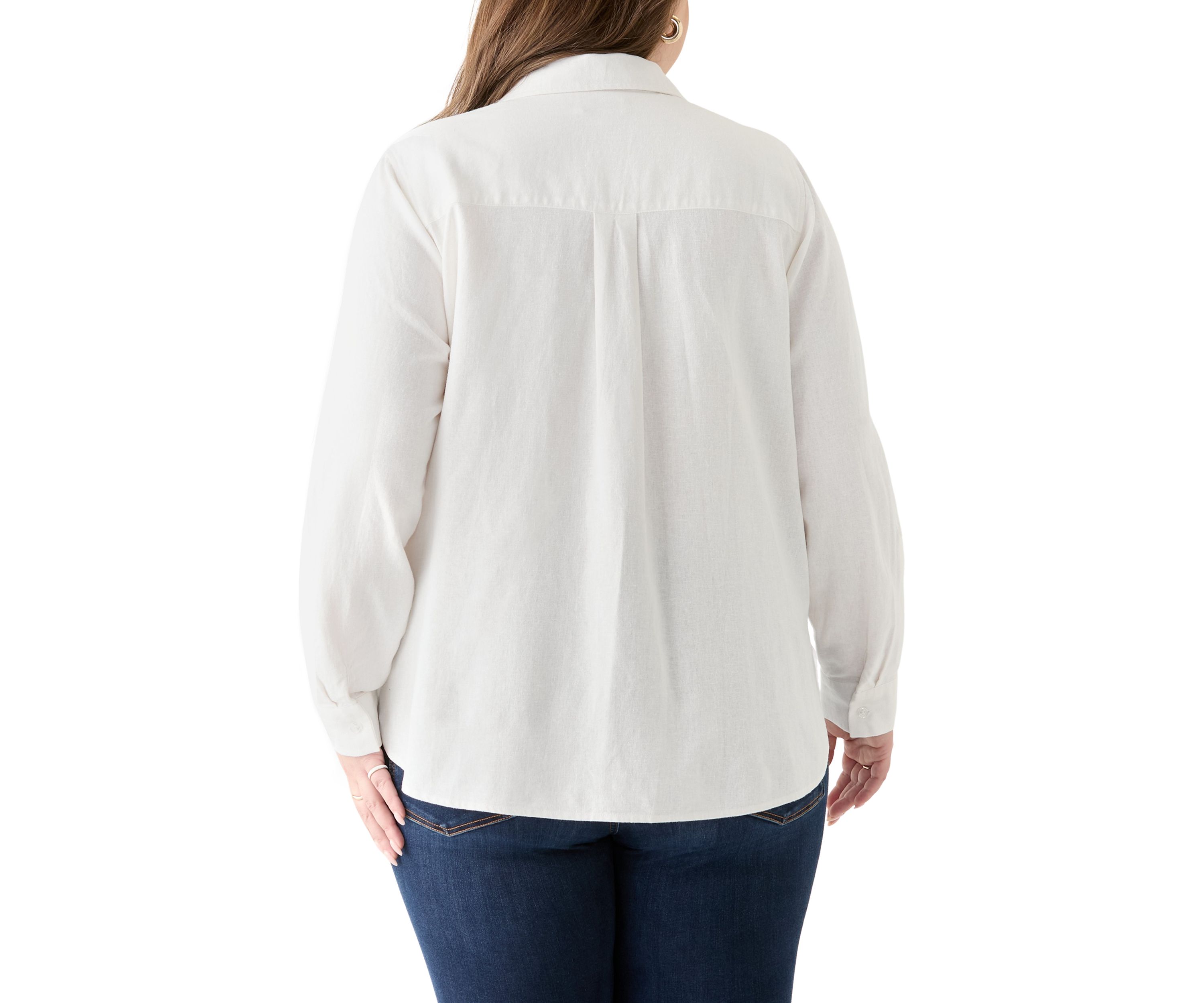 Plus Size Long Sleeve Linen Blend Shirt 